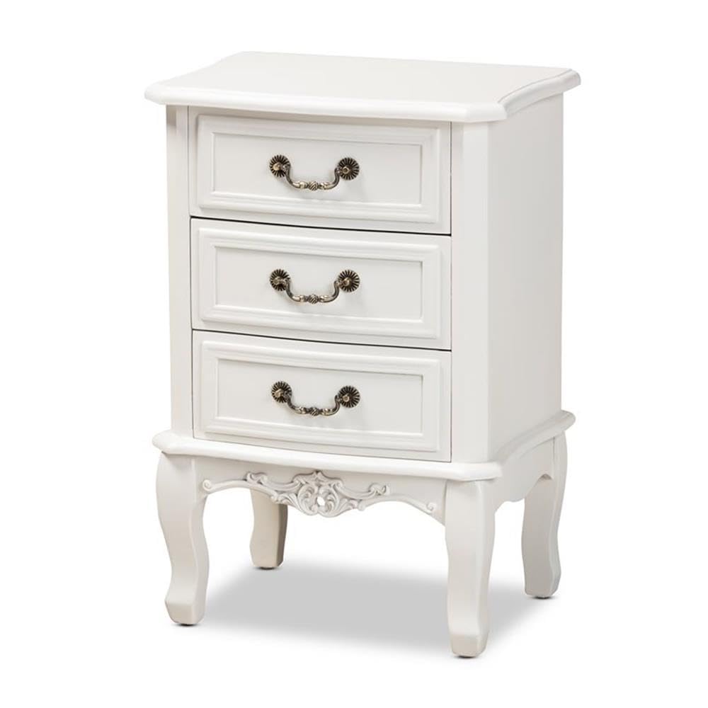 BOWERY HILL White 3-Drawer Wood Nightstand - Bedside Table with Storage for Bedroom, Living Room & Guest Room - Modern Home Furniture for Small Spaces