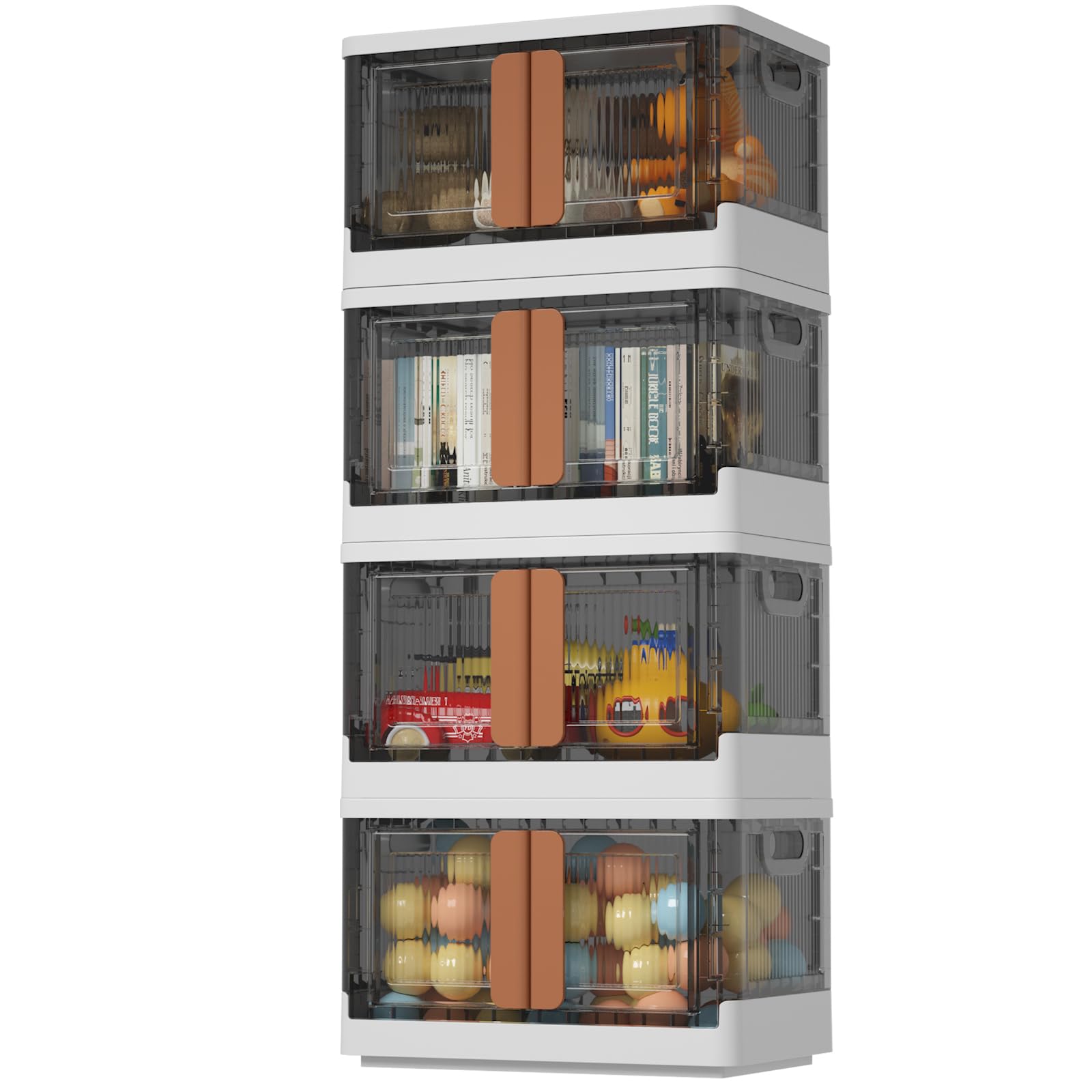 HAIXIN 4-Pack Plastic Storage Containers - Stackable Closet Organizers, Foldable Bookshelf & 8.4 Gallon Collapsible Laundry Baskets for Bedroom, Bathroom & Home Organization | Space-Saving Storage Solutions