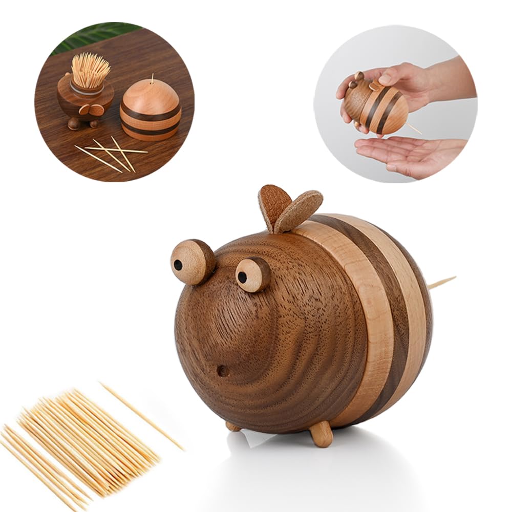 Bee Toothpick Holder Dispenser - Cute Kitchen Accessories for Bee Lovers, Unique Home Decor & Gift Idea - Includes 150 Toothpicks - Perfect for Parties, Picnics & Dining Table Decor