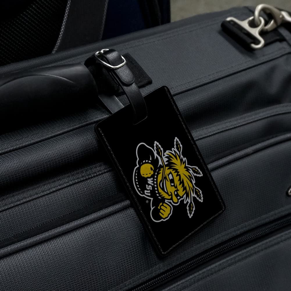 Wichita State University Shockers Logo Rectangle Leather Luggage Tag - Durable ID Card Holder for Travel, Business & Campus Life