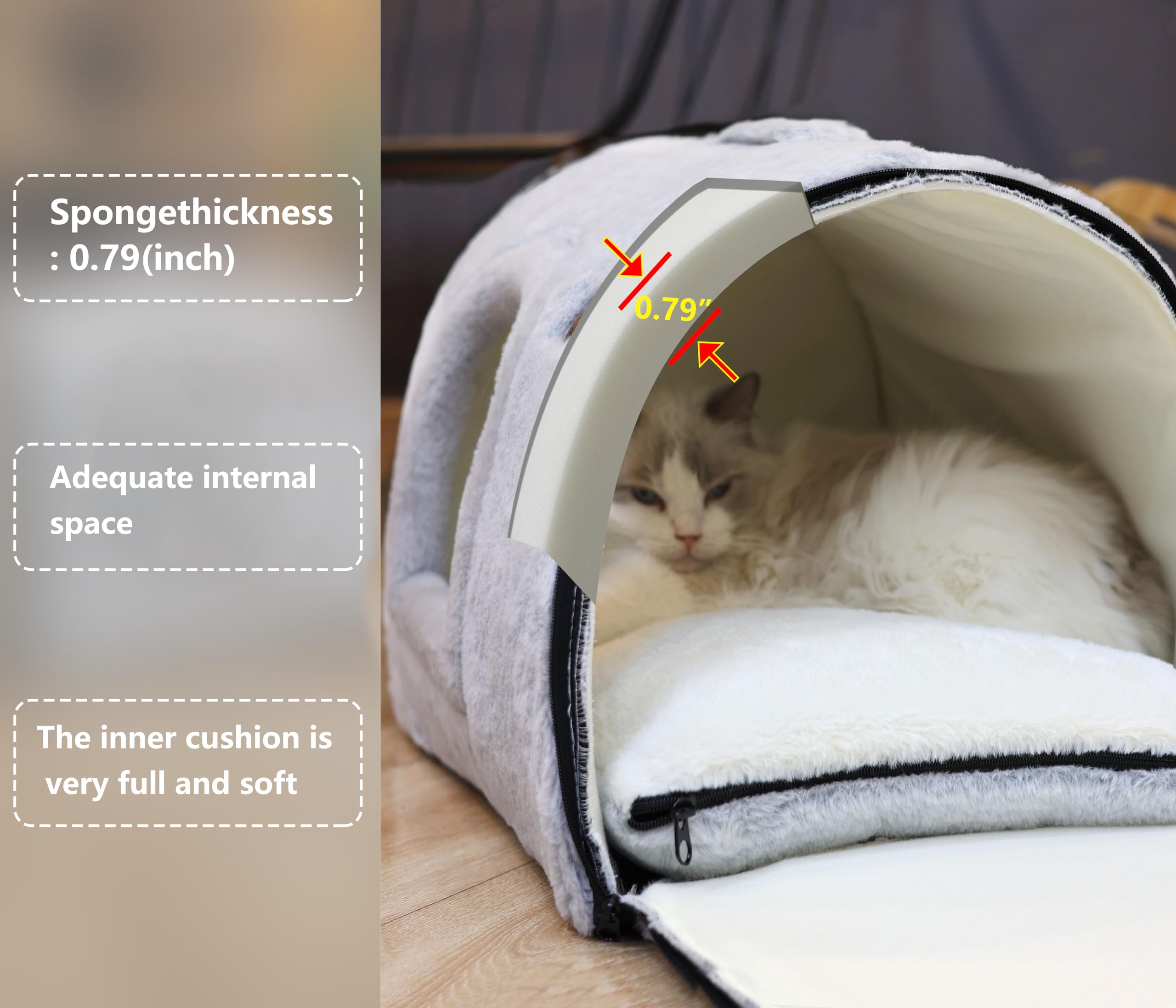 Cozy Cat Bed Cave for Indoor Cats - Soft & Comfortable Enclosed Cat House with Removable Washable Cushion - Grey Kitty Hideaway Tent for Small Pets - Perfect for Napping, Lounging & Stress Relief