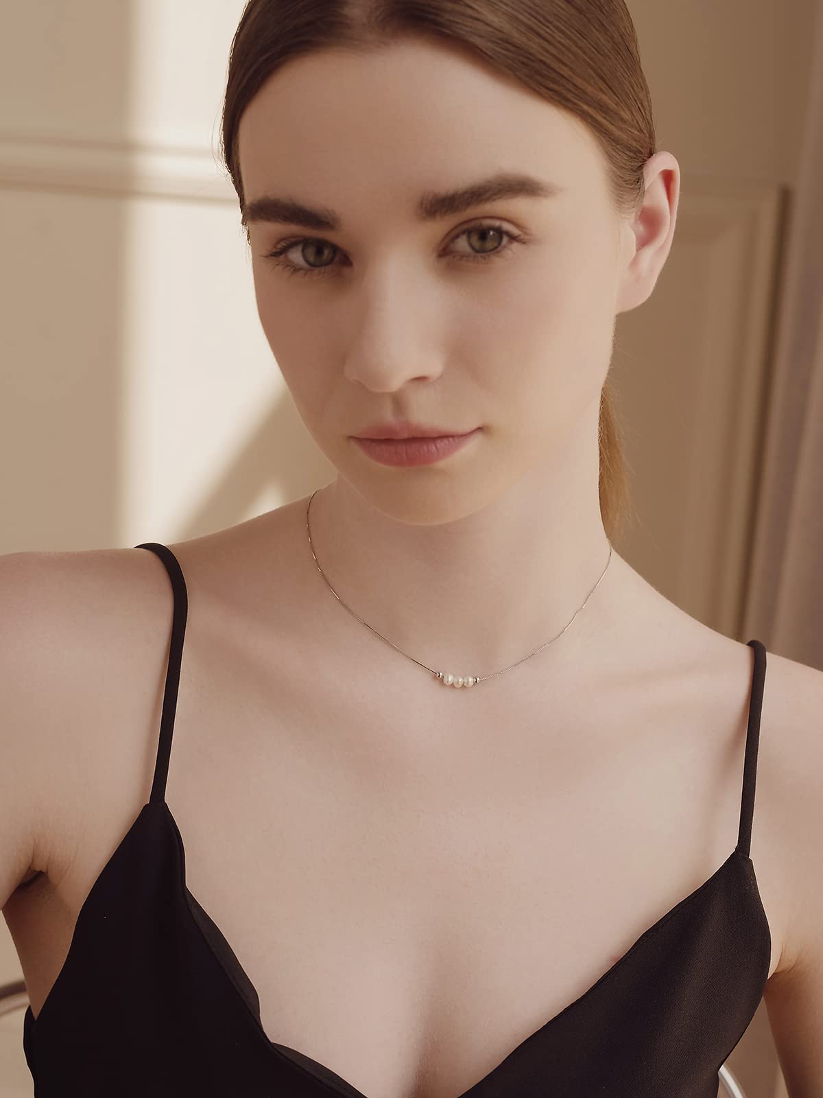 Dainty Pearl Necklace for Women - 925 Sterling Silver Choker with Freshwater Pearls, Perfect for Gifts & Special Occasions