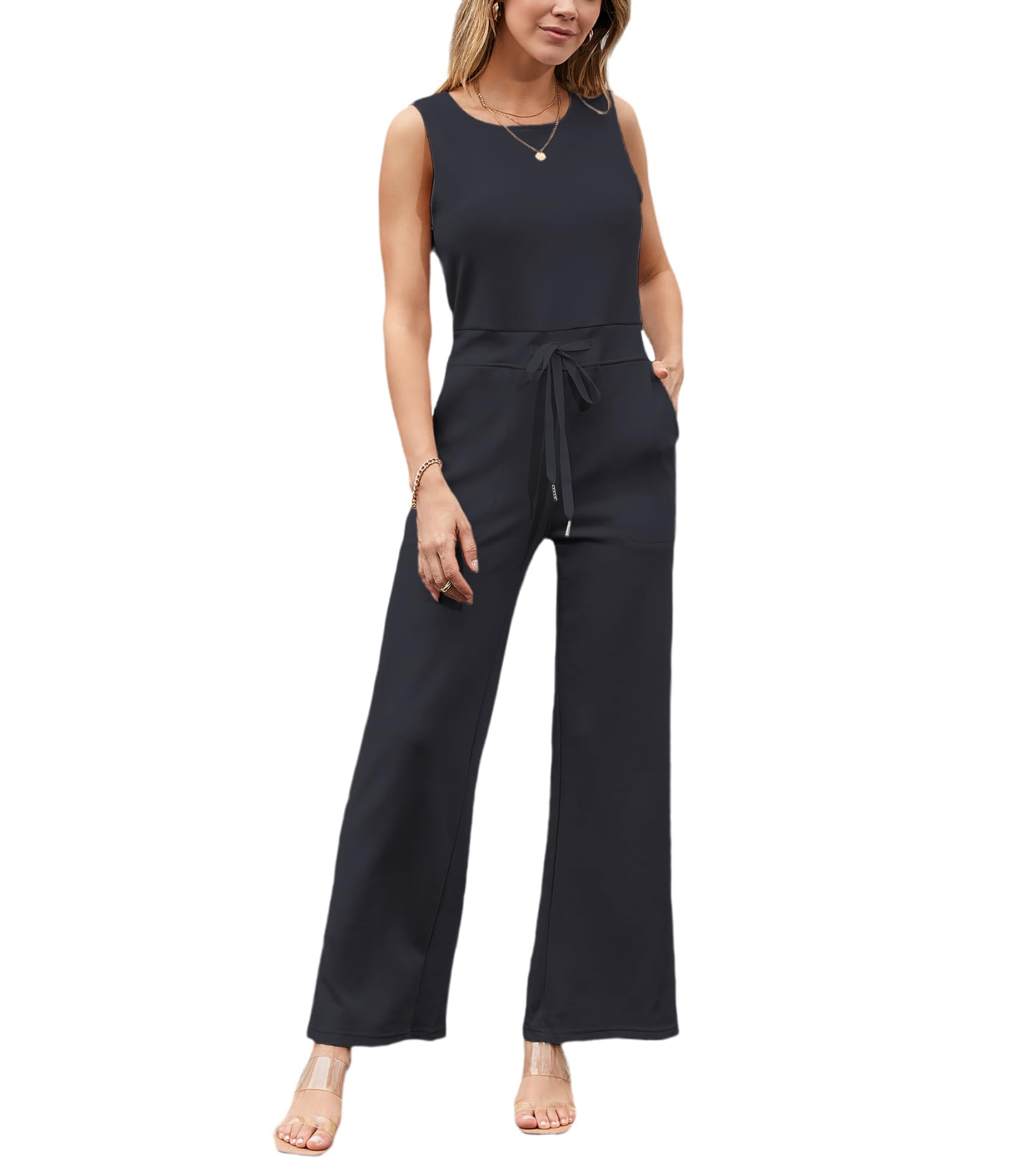 Air Essentials Women's Sleeveless Jumpsuit - Casual Wide Leg Romper with Tank Top | Perfect for Summer Outings, Beach Vacations & Everyday Comfort