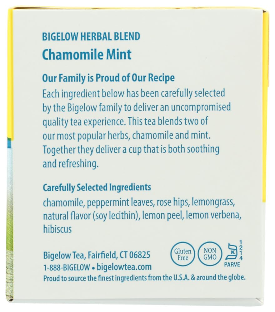 Bigelow Chamomile Mint Herbal Tea Bags - 20 Count (Pack of 3) | Relaxing Caffeine-Free Tea for Stress Relief & Better Sleep | Perfect for Evening Relaxation & Bedtime Routine