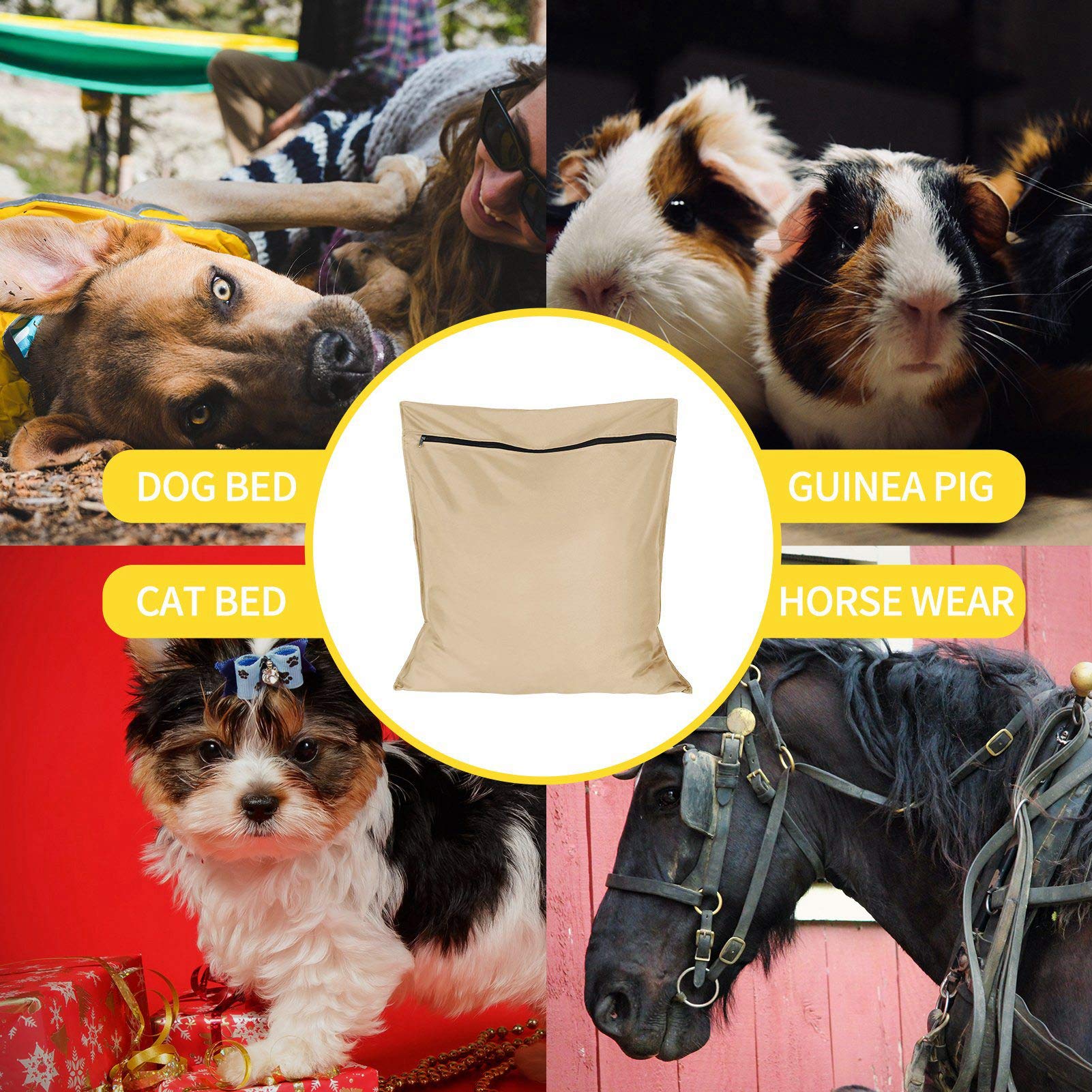 AUXSOUL Large Pet Laundry Bag for Washing Machine - 25.8’’x27.8’’ (65x70cm) Dog Cat Horse Hair Remover - Prevents Clogging, Beige | Perfect for Pet Bedding, Blankets & Clothes | Machine Wash Safe
