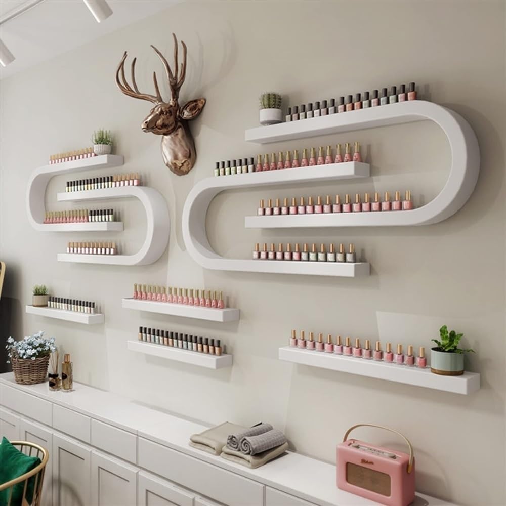 Wall Mounted Nail Polish Organizer - U-Shaped Perfume & Makeup Storage Shelf for Salon, Beauty & Nail Shops (White) - Perfect for Organizing Cosmetics in Bathroom, Vanity or Dressing Table