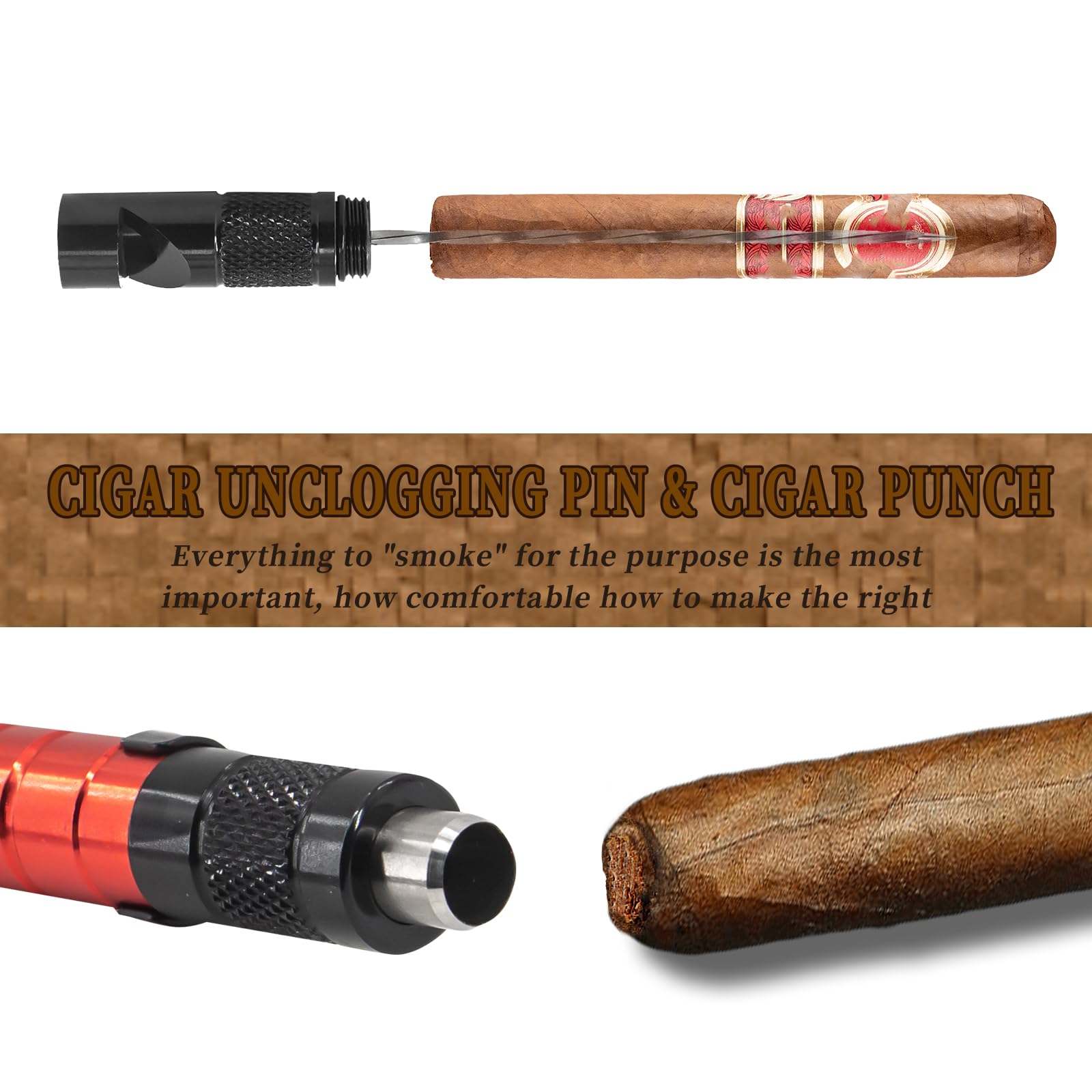 Premium Cigar Unclogging Multitool Set - Cigar Punch, Draw Enhancer & Nubber Tool for Easy Cutting Blocked Cigars | Enjoy Last Inch Without Burns (Black + Red) | Perfect for Cigar Lounges, Outdoor Smoking & Gifts for Cigar Enthusiasts
