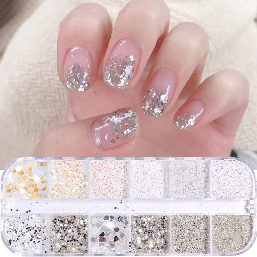 Boxoon Non-Toxic Nail Art Sequin Set - Glitter Manicure Sequins & Nail Foil Stickers for DIY Nail Designs | Perfect for Home Manicures, Parties & Special Occasions