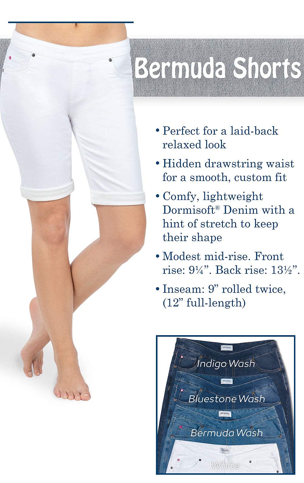 Women's Stretch Denim PajamaJeans Summer Shorts with Pockets - Knee-Length Pull-On Comfort Shorts for Ladies | Perfect for Lounging, Travel & Casual Outings