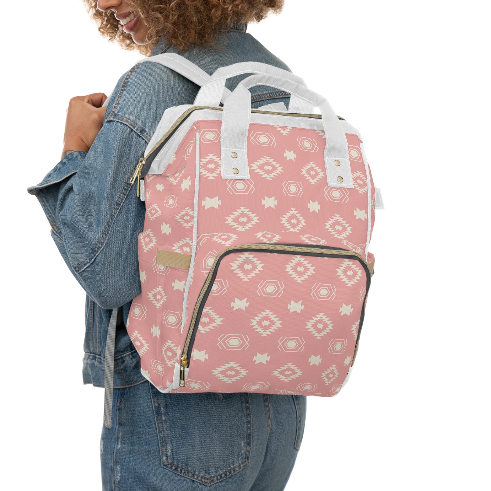 Stylish Pink Southwestern Diaper Backpack for Moms - Large Multifunctional Baby Bag with Insulated Bottle Pocket & Changing Pad - Perfect for Travel, Hospital Visits & Daily Parenting Essentials