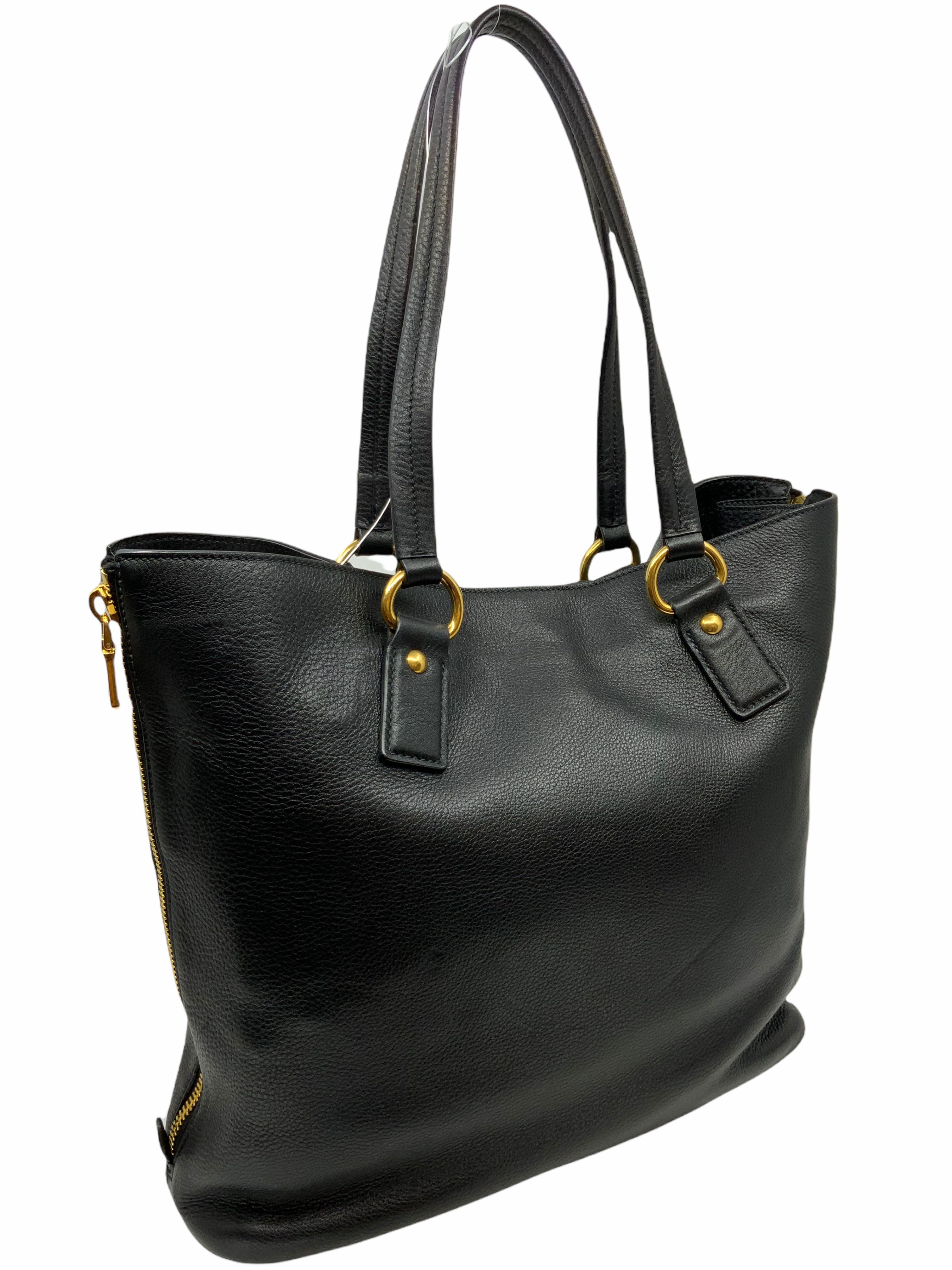 Prada Vitello Daino Leather Side Zip Tote Bag for Women - Luxury Designer Handbag with Zipper Closure - Perfect for Work, Travel & Everyday Use