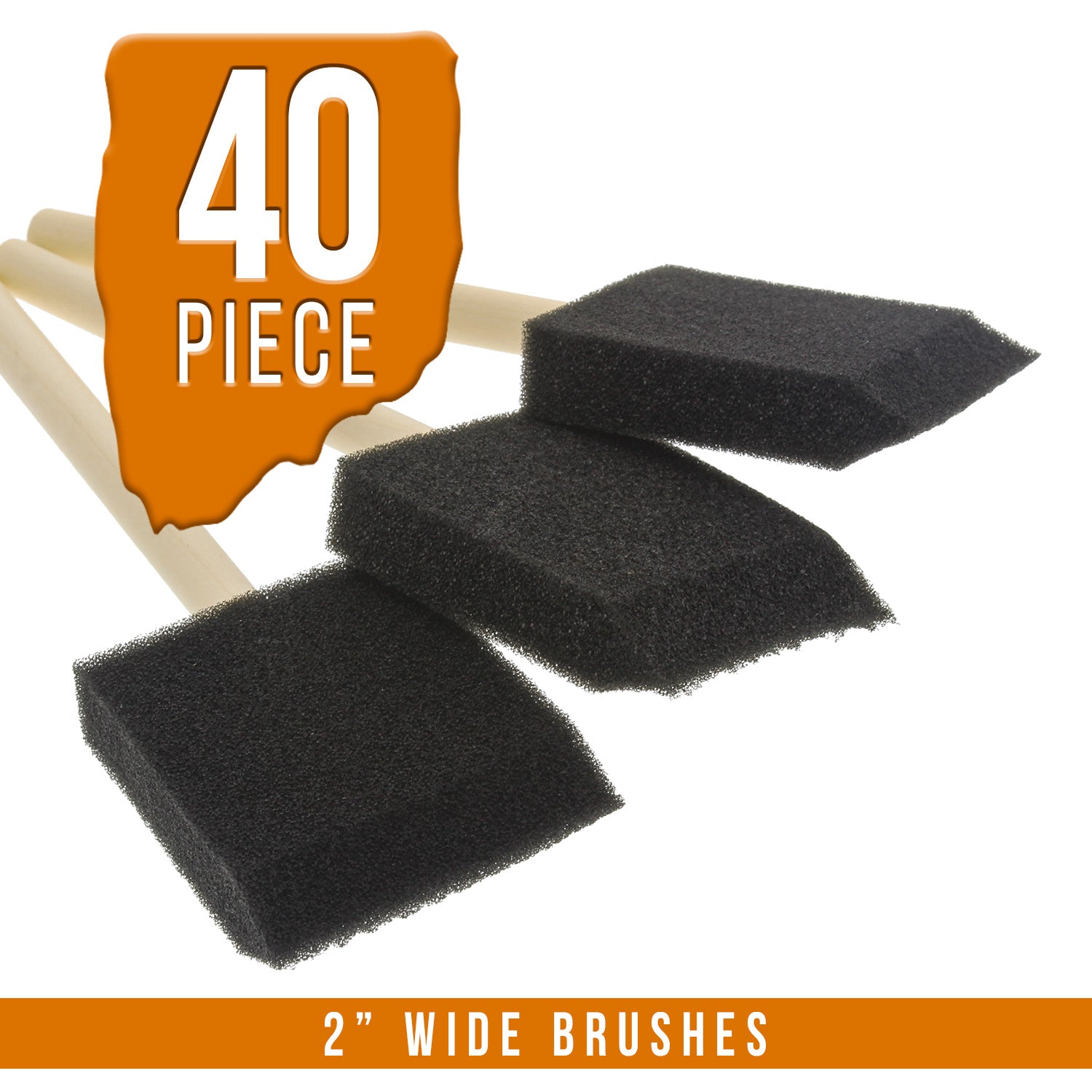2 Inch Foam Sponge Wood Handle Paint Brush Set - 40 Pack for Acrylic, Stain, Varnish & Craft Painting | Durable & Lightweight Artist Brushes for DIY Projects, Home Decor & Art Classes