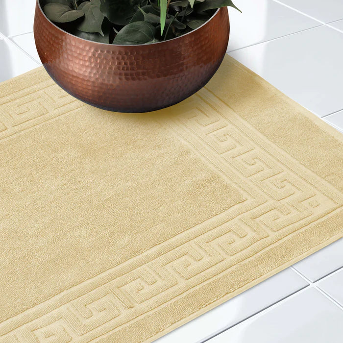 Premium Cotton 2-Piece Greek Key Border Bath Mat Set - Ultra Absorbent, Non-Slip Bathroom Rug - Perfect for Modern Bathrooms, Master Suites & Spa-Like Retreats