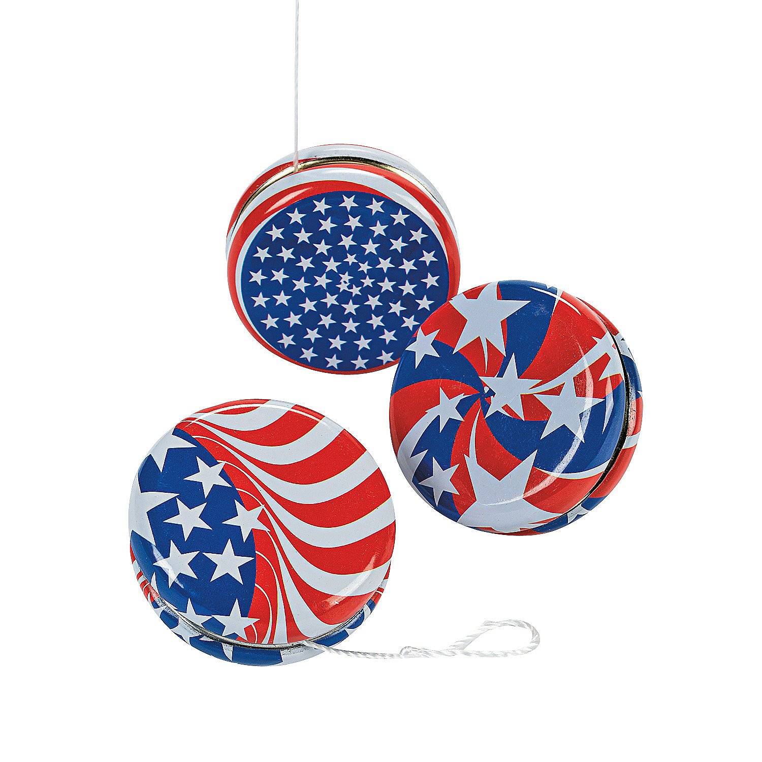 Fun Express Patriotic Yo-Yos - 12-Pack Red White & Blue Yo-Yo Toys for Kids - Great for Fourth of July Parties, Summer Games & Outdoor Activities