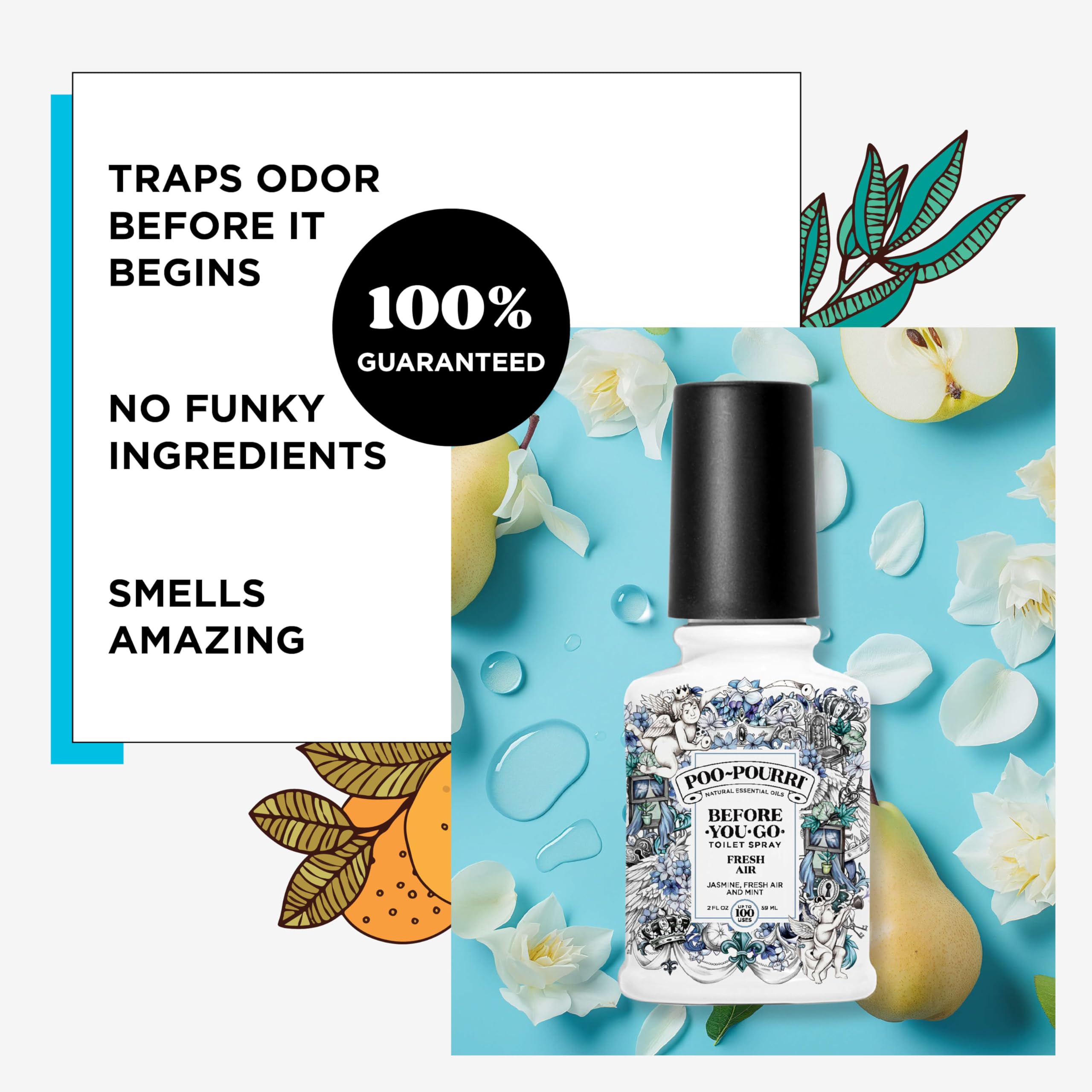 Poo-Pourri Before-You-Go Toilet Spray - 2 Fl Oz, Jasmine & Mint Scented Bathroom Air Freshener - Eliminates Odors Instantly - Perfect for Home, Office & Travel Use