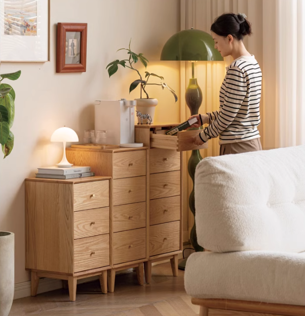 Solid Oak & Beech Wood Chest of Drawers - 5-Drawer Storage Cabinet with Multi-Functional Design for Bedroom, Living Room, and Office Organization