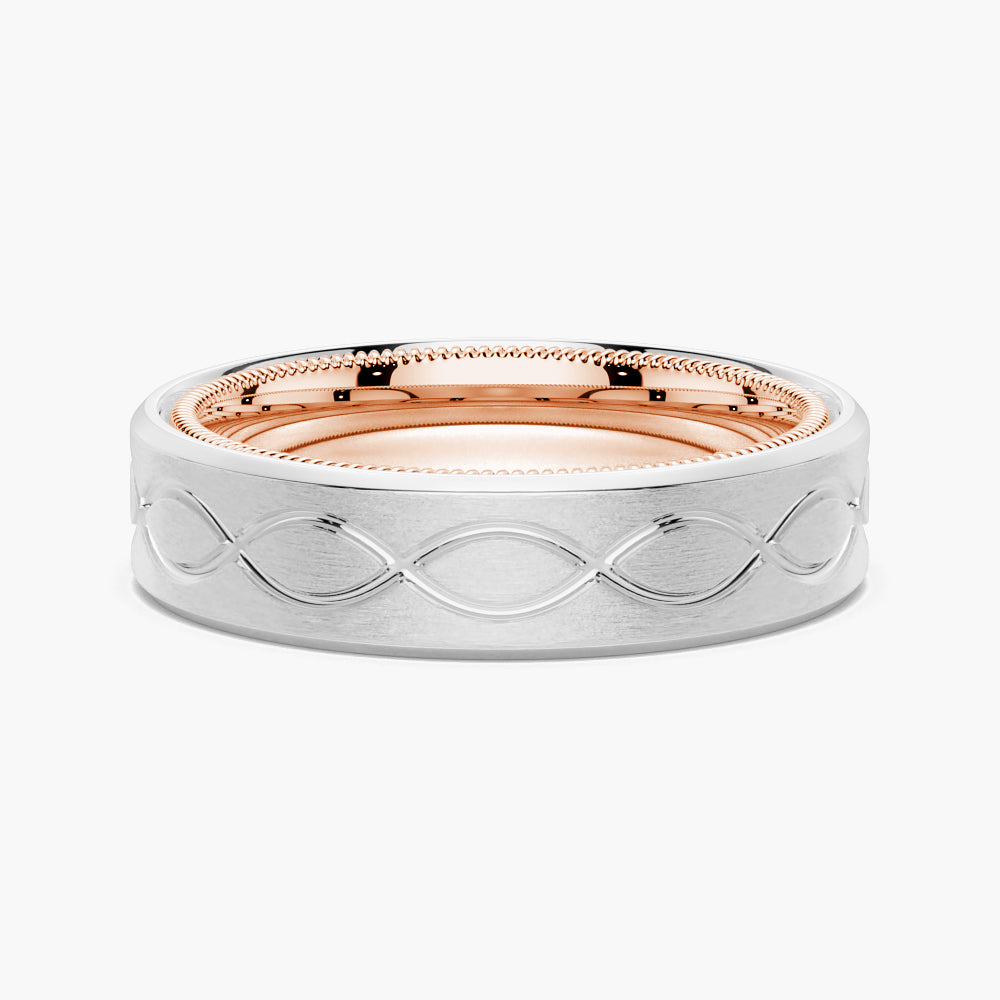 7.5mm Two Tone Matte Finish Infinity Design Men's Wedding Band Ring - Perfect for Engagement, Anniversary & Everyday Wear