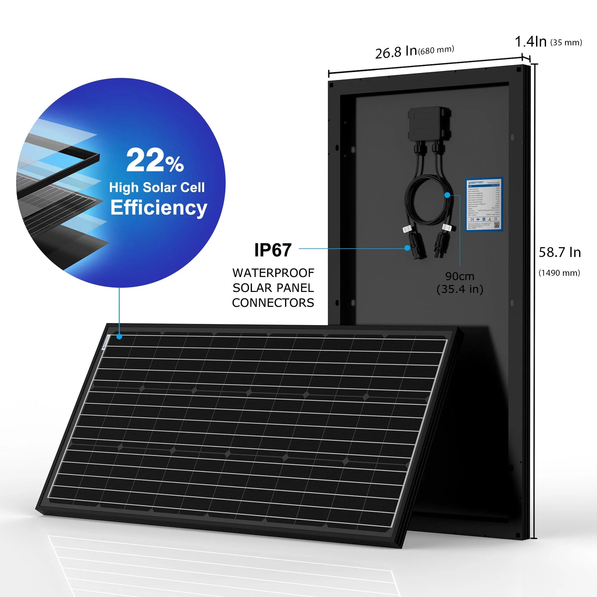ACOPOWER 200W Monocrystalline Solar Panel - High Efficiency Portable Solar Panel for RV, Boat, Camping & Off-Grid Power