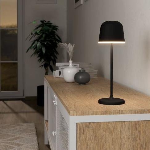 Eglo Mannera Black Cordless LED Outdoor Table Lamp - Waterproof & Dimmable for Patio, Garden, Deck, Porch Lighting