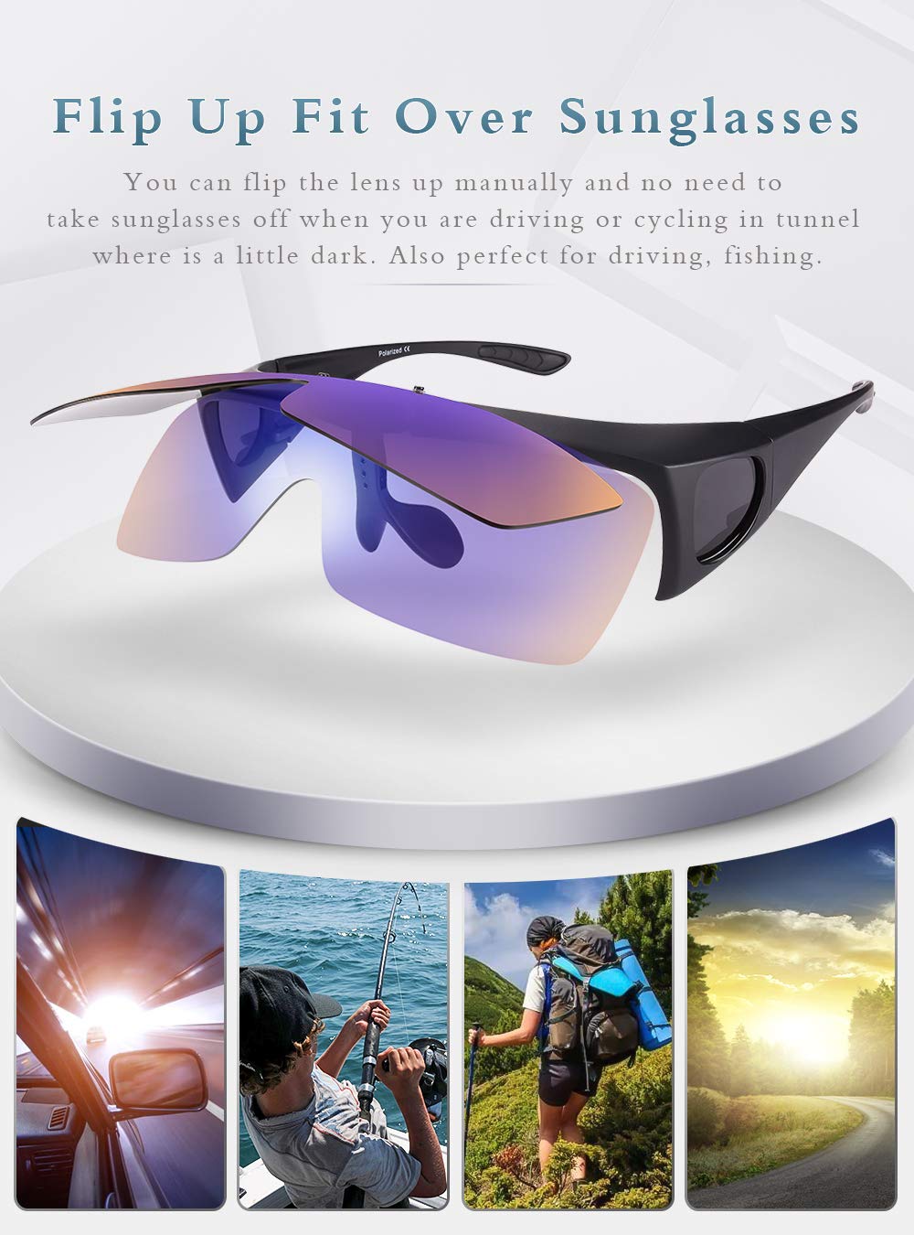 Polarized Flip-Up Over Glasses Sunglasses for Men & Women - UV Protection, Anti-Glare, Lightweight Design - Perfect for Driving, Fishing & Outdoor Activities