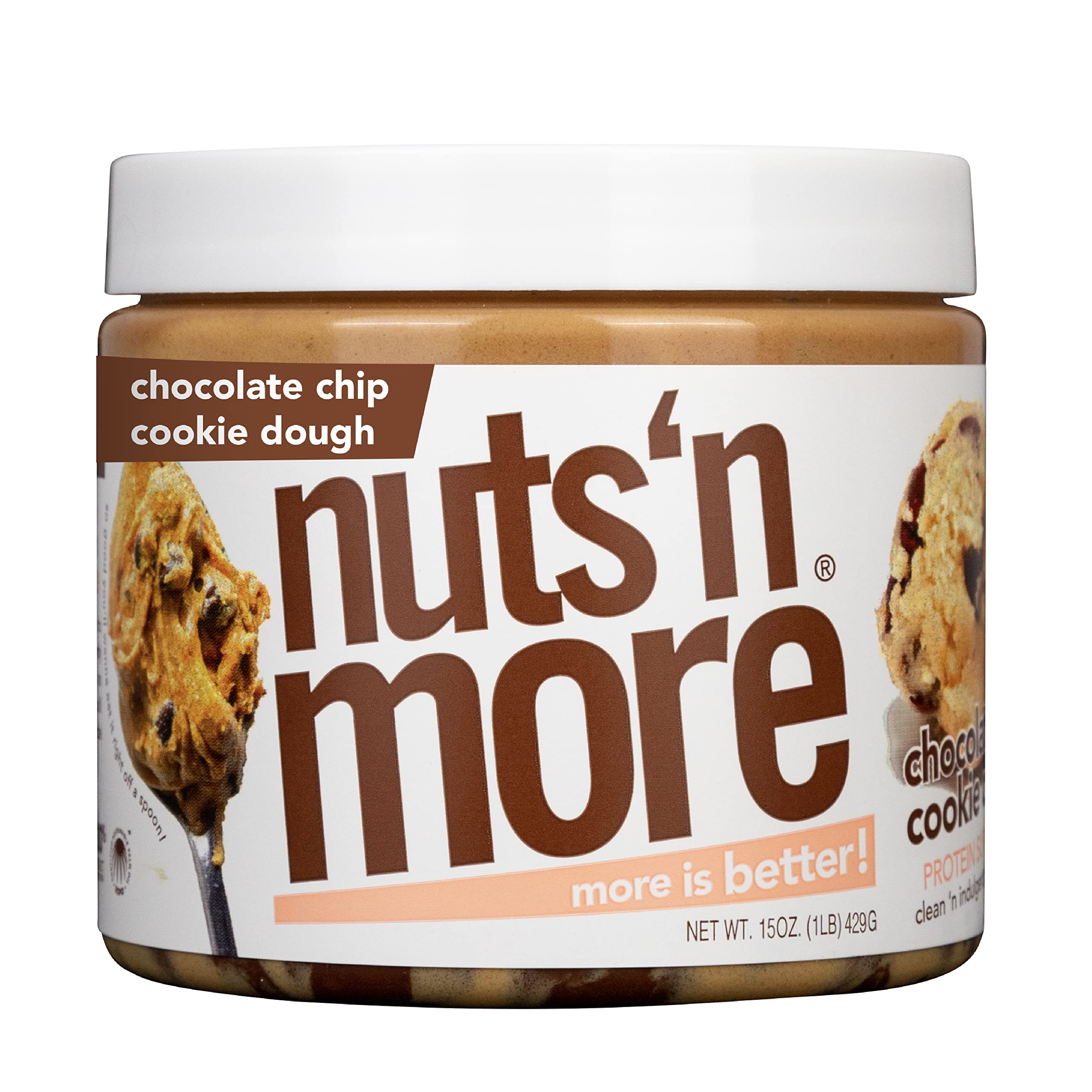 Nuts 'N More Chocolate Chip Cookie Dough Peanut Butter Spread - High Protein, Low Carb, Gluten Free, Non-GMO, All Natural Snack (15 oz Jar) | Perfect for Smoothies, Toast & Healthy Desserts