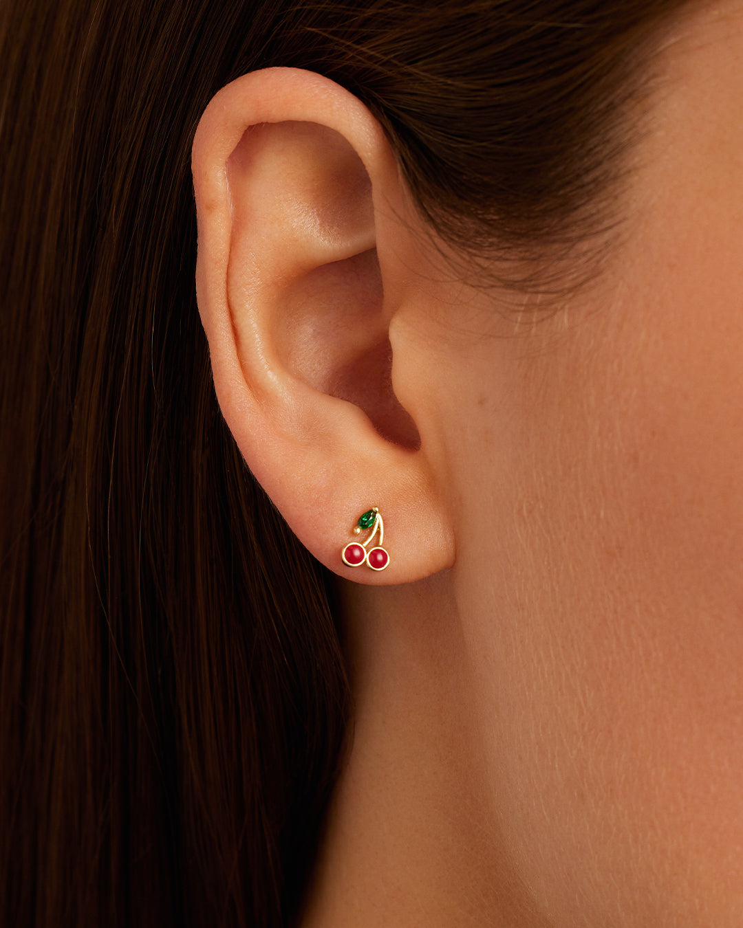Cherry Single Stud Earrings for Women - Dainty Gold Plated Minimalist Studs for Everyday Wear | Perfect for Casual, Office & Date Night Outfits