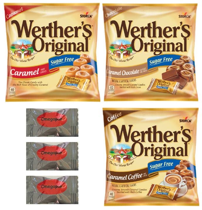 Werther's Original Sugar-Free Hard Candy Variety Pack - Caramel, Coffee & Chocolate Flavors (3 Bags, 2.75oz Each) | Keto-Friendly Low Carb Candy for Office, Travel & Gift Giving