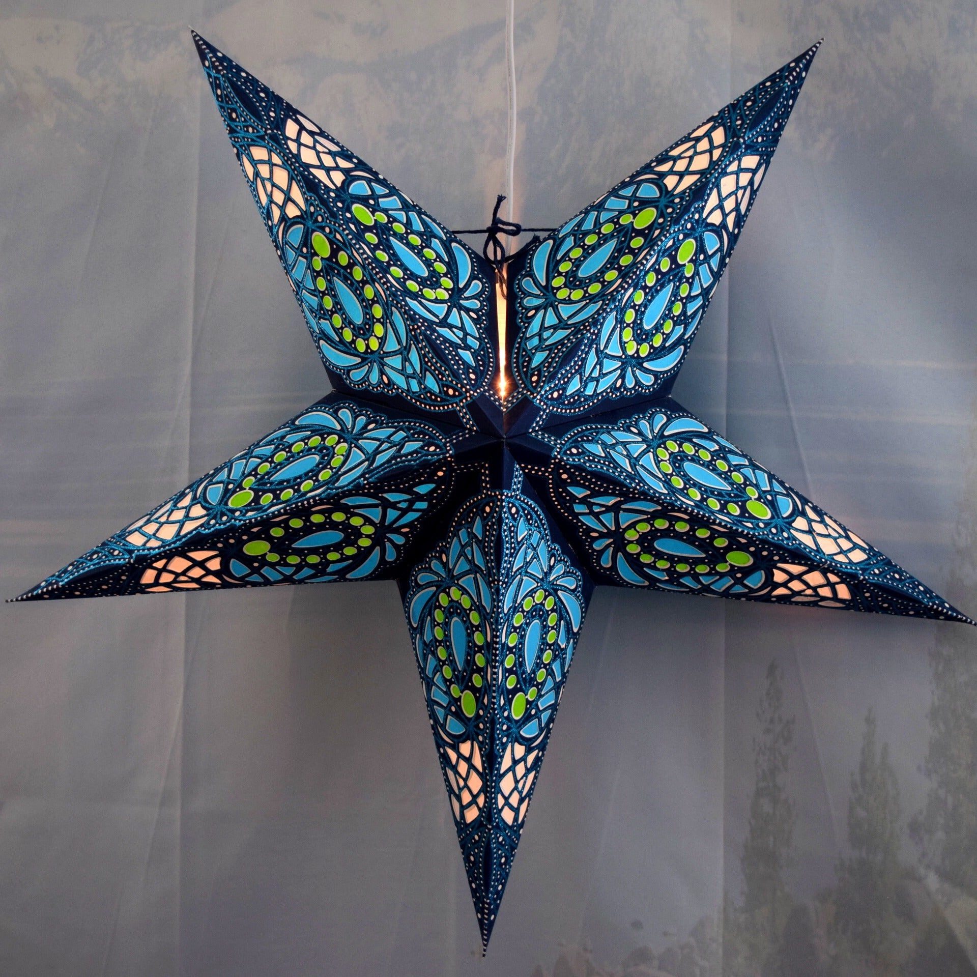 24 Inch Blue Galactic Glitter Paper Star Lantern - Party Decor, Wedding, Baby Shower & Home Decoration for Indoor/Outdoor Use