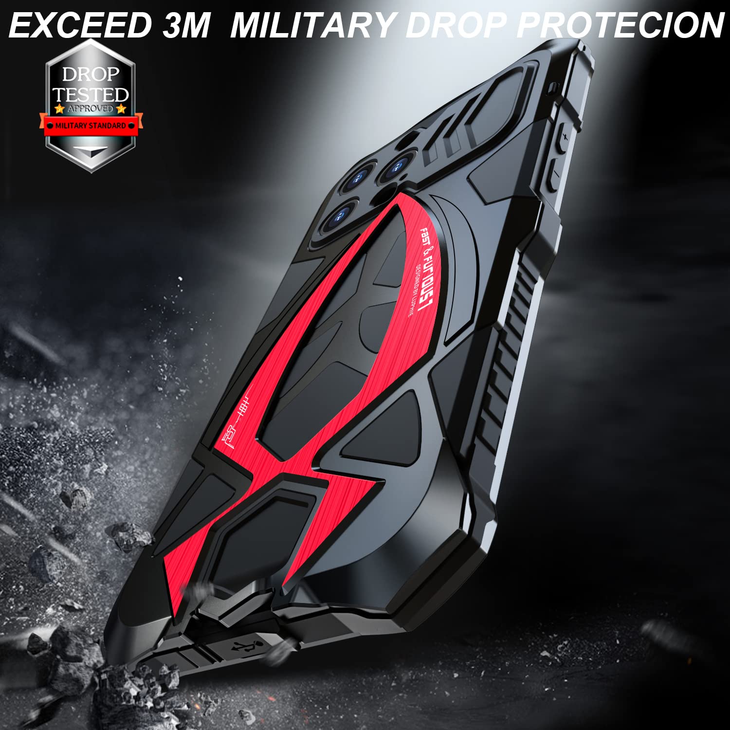 Lunivop Heavy Duty iPhone 15 Pro Max Case - Military Grade Rugged Protection with Metal Bumper & Shockproof Rubber Cover | Full Body Armor Phone Case for Men (Black/Red, 2023 Model) | Perfect for Outdoor Adventures, Construction Work & Extreme Sports Protection