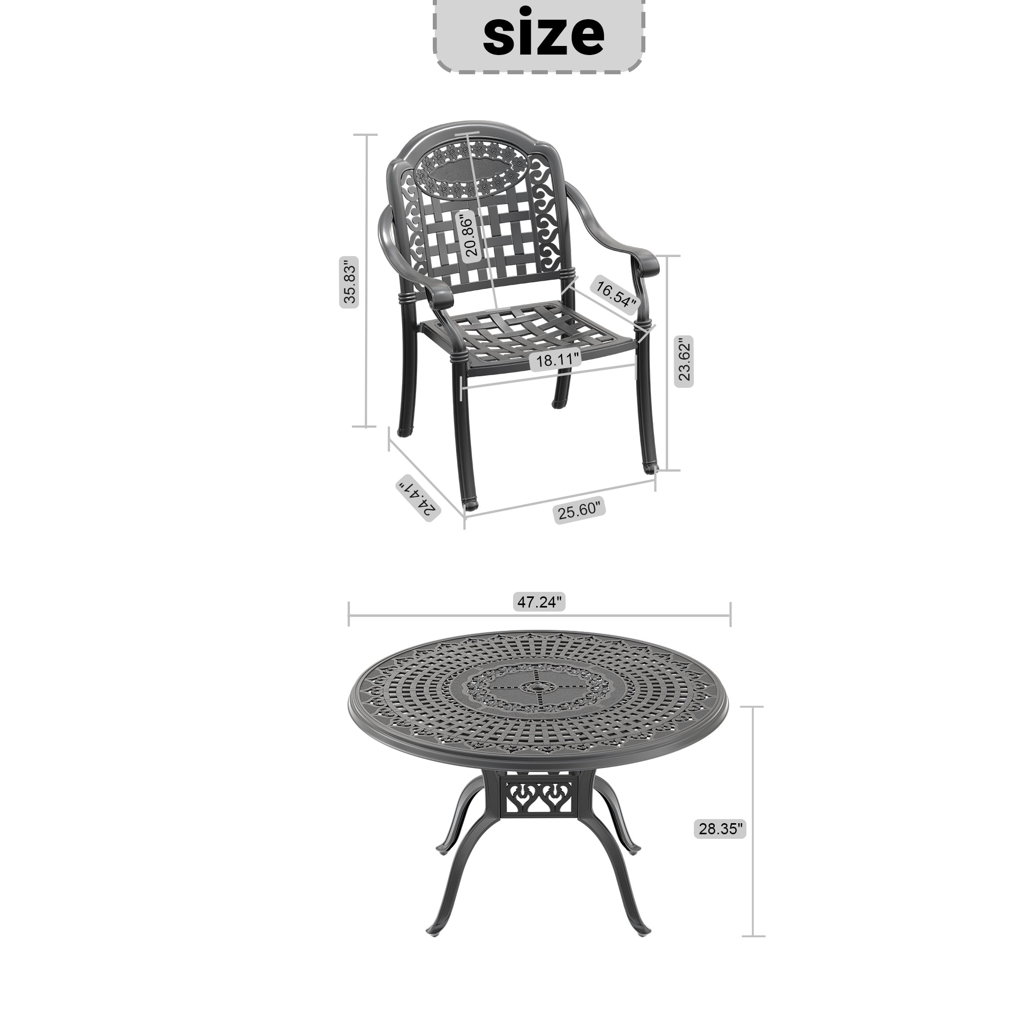 5-Piece Cast Aluminum Patio Furniture Set with Cushions - Outdoor Patio, Garden & Poolside Seating - Random Color Cushions Included