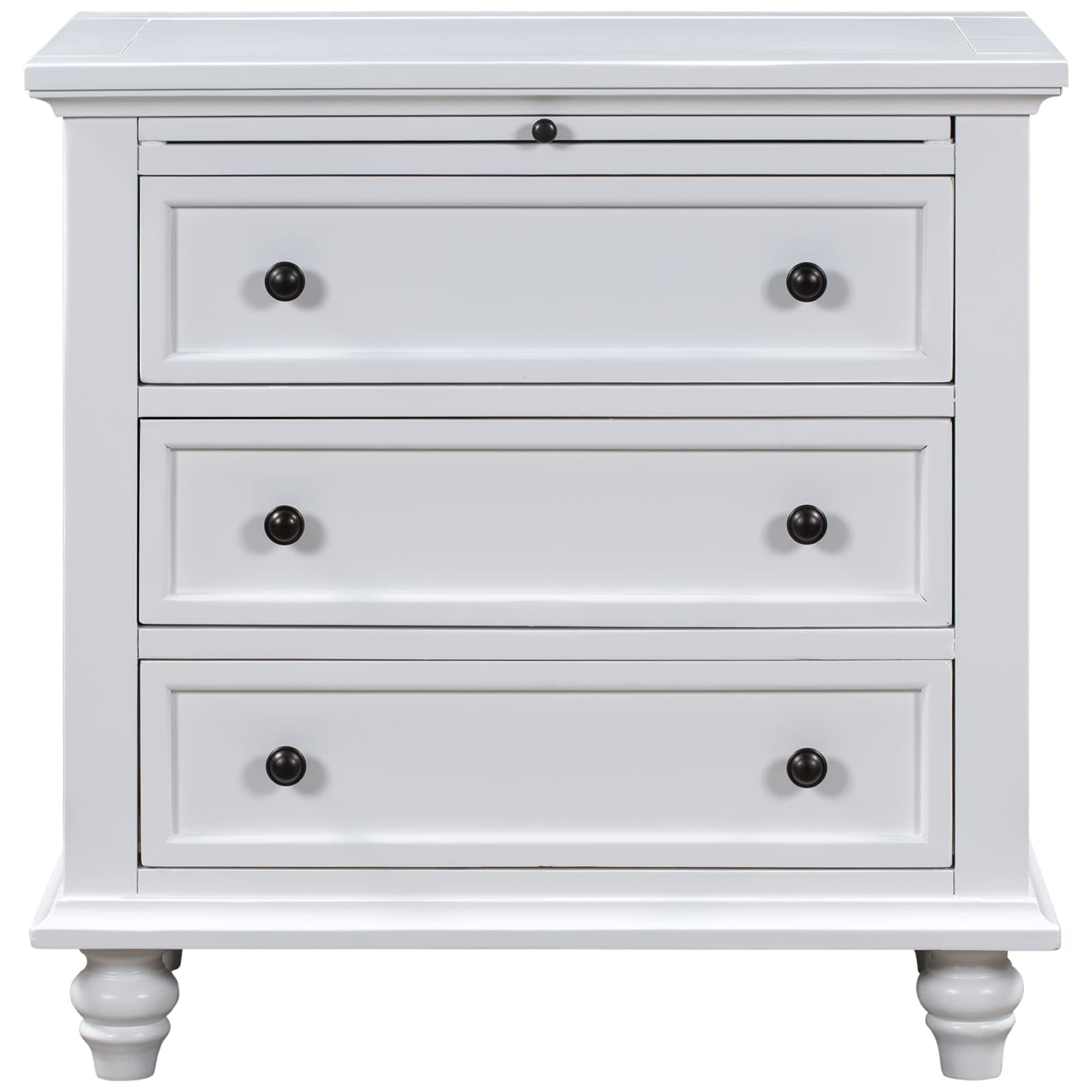 3 Drawer Nightstand with Pull-Out Tray - White Wood Bedside Table with 3 Drawers - Fully Assembled Dresser for Bedroom & Living Room - Perfect as End Table, Nightstand or Storage Solution