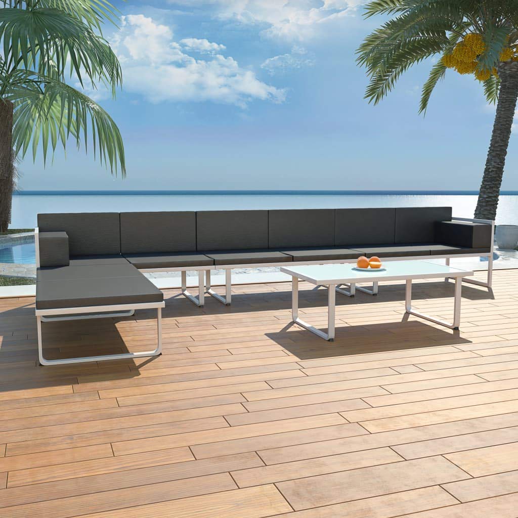 5-Piece Outdoor Patio Furniture Set with Cushions - Wood Chairs & Coffee Table for Garden, Backyard, Poolside - Textilene Aluminum Black Conversation Sofa Set | Perfect for Relaxing, Entertaining Guests, and Outdoor Lounging