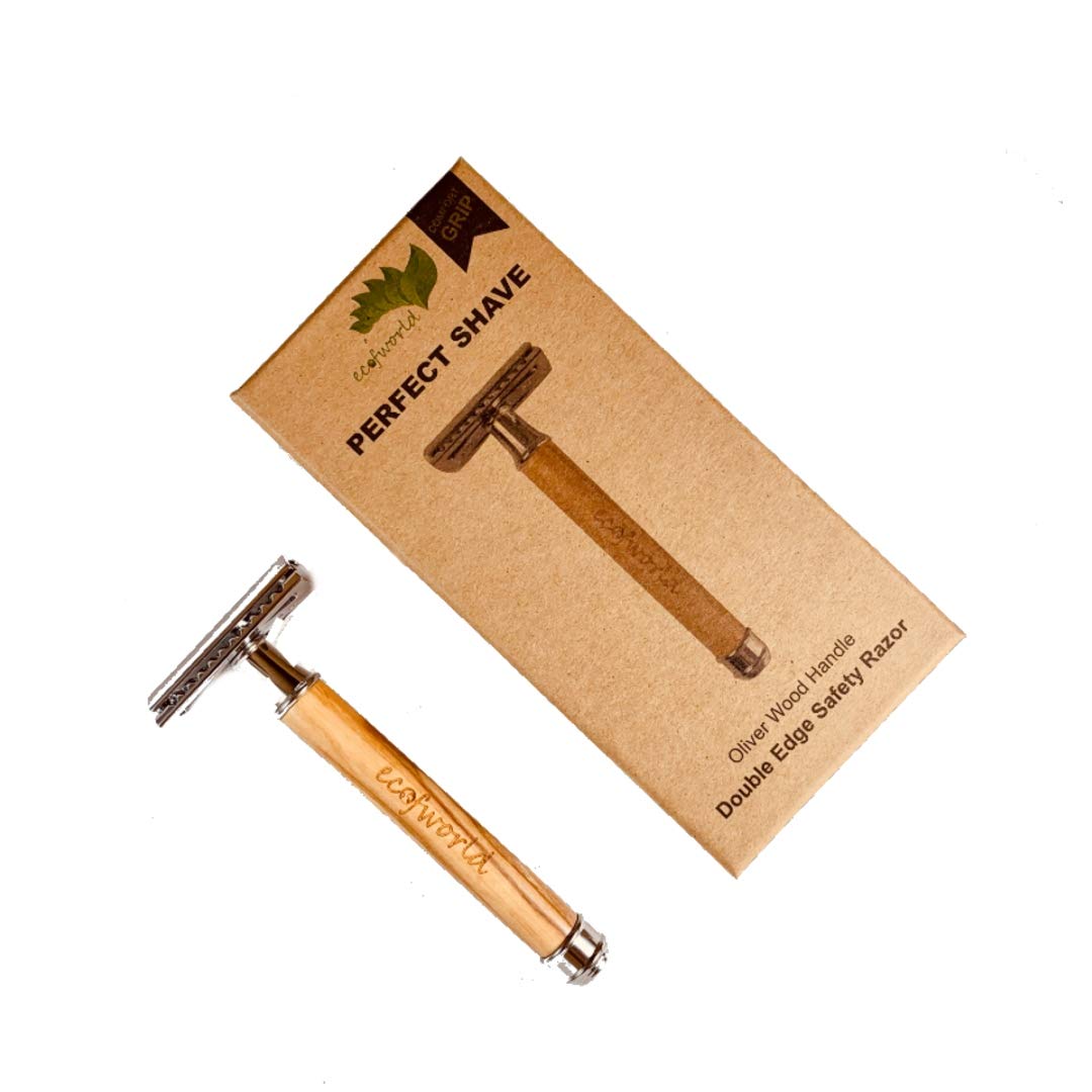 Eco-Friendly Double Edge Safety Razor with Olive Wood Handle - Durable & Reusable for Men & Women - Perfect for Sustainable Shaving