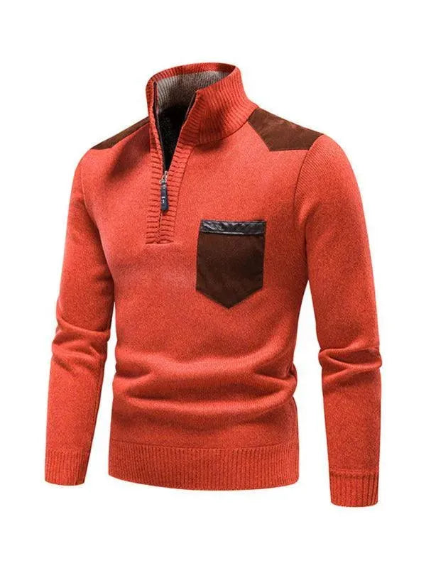 Men's Stand-Up Collar Patchwork Zipper Turtleneck Sweater - Winter Fashion for Casual & Business Wear