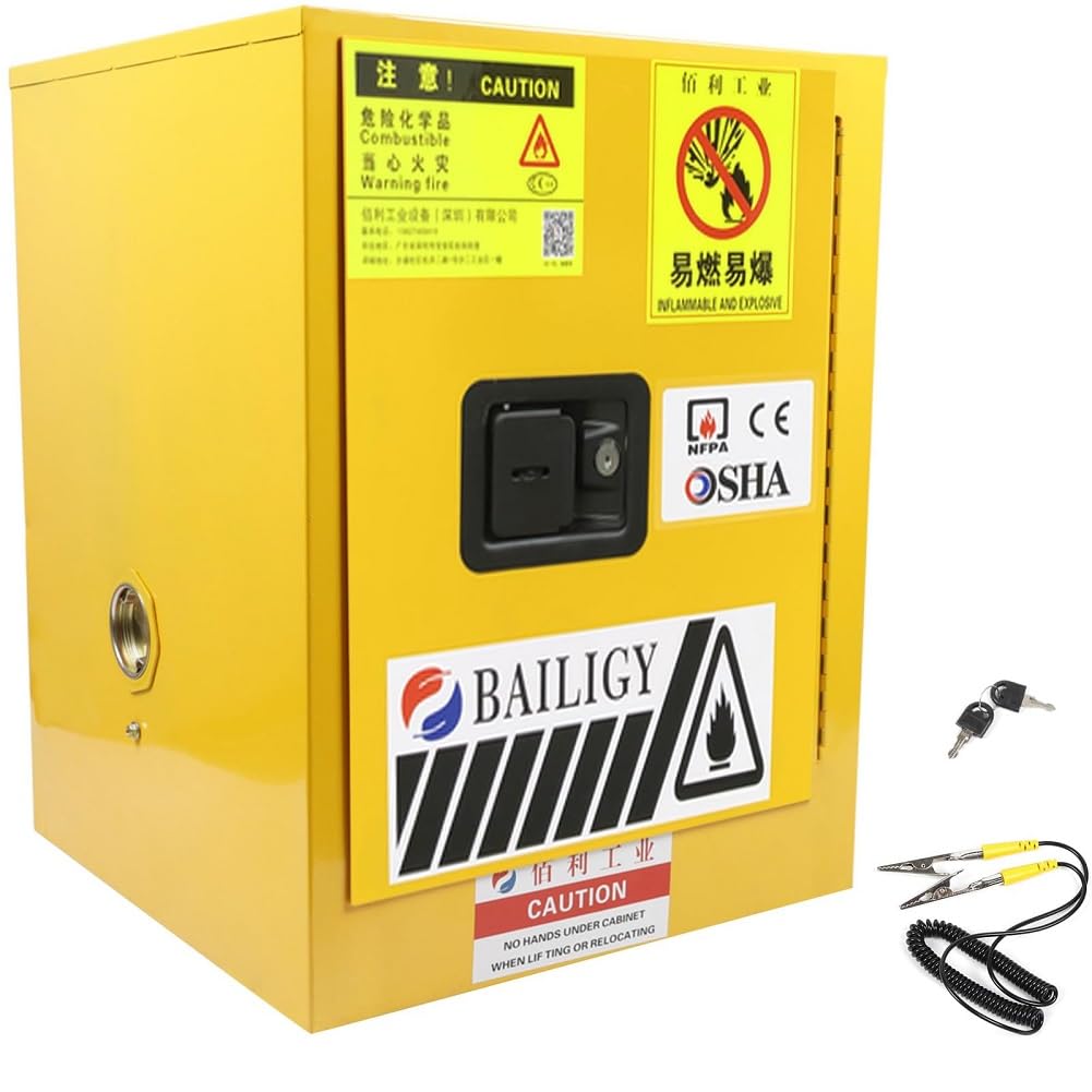 4 Gallon Flammable Liquid Safety Cabinet - Fireproof Gasoline Storage Cabinet with Adjustable Shelf, Heavy Duty Cold Rolled Steel - Ideal for Garage, Workshop & Industrial Use (US Stock)