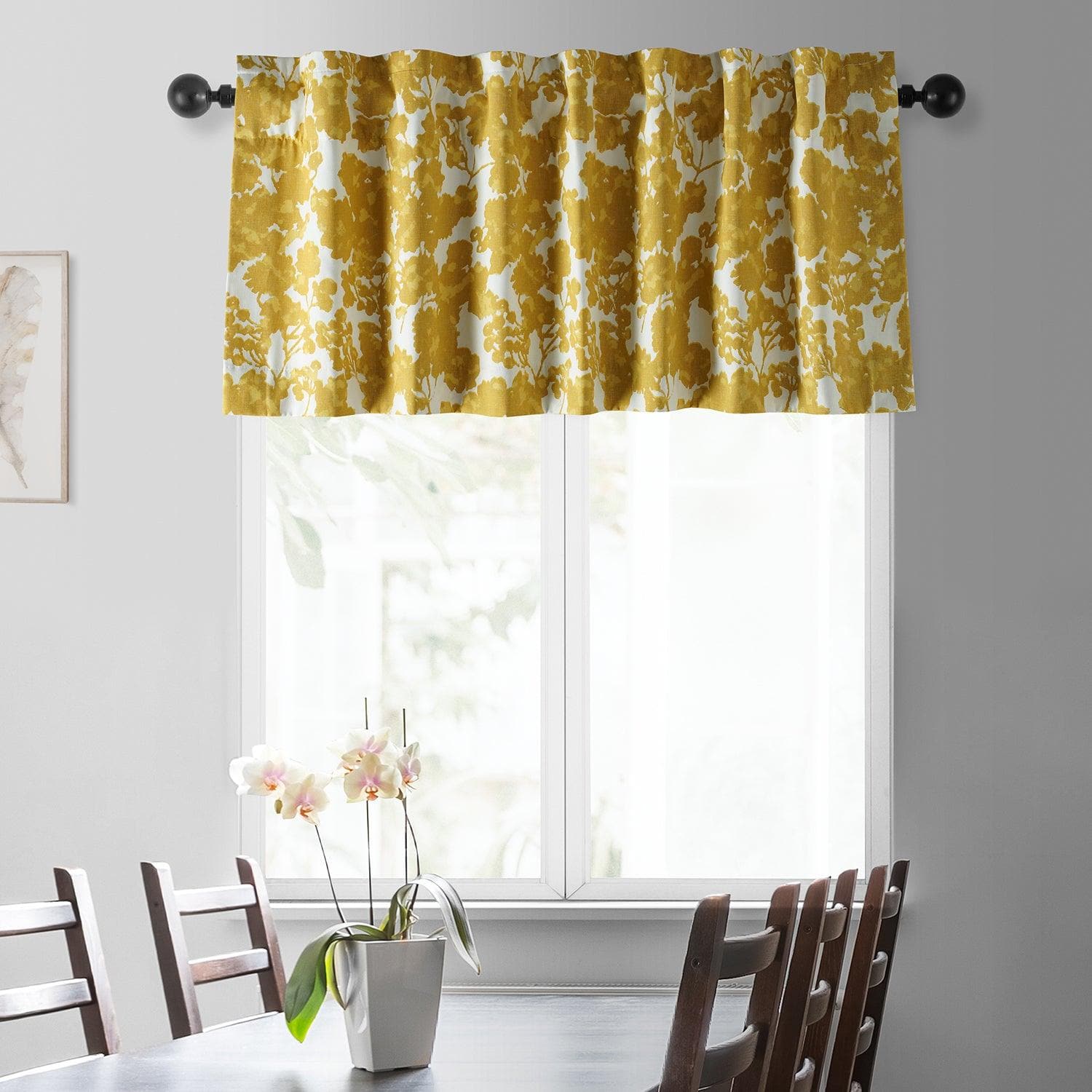 Fleur Gold Floral Printed Cotton Window Valance - Elegant Curtain Valance for Living Room, Bedroom & Kitchen Decor - Home Decoration & Window Treatment