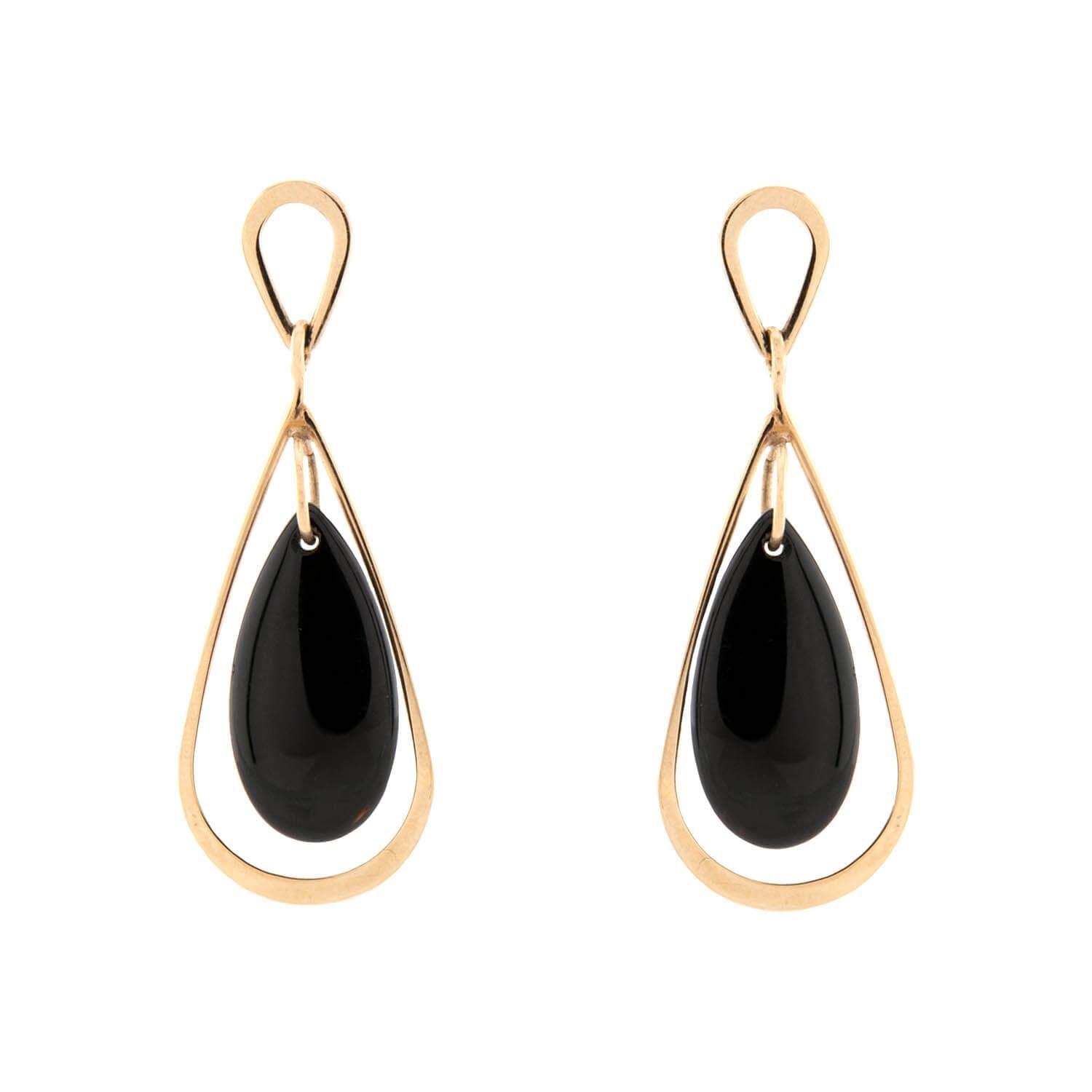 14K Gold Onyx Teardrop Earrings for Women - Elegant Dangle Drop Earrings for Party, Wedding & Evening Wear - NABCO Estate Fine Jewelry Collection