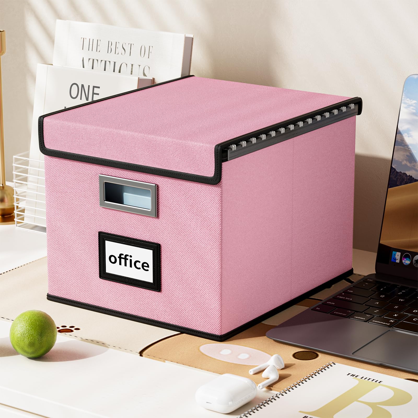 Huolewa Collapsible File Storage Organizer Box with Lid - Linen Document Organizer for Letter/Legal Folders - Space-Saving Hanging File Box for Office & Home Organization - Perfect for Desk, Shelf, or Cabinet Storage