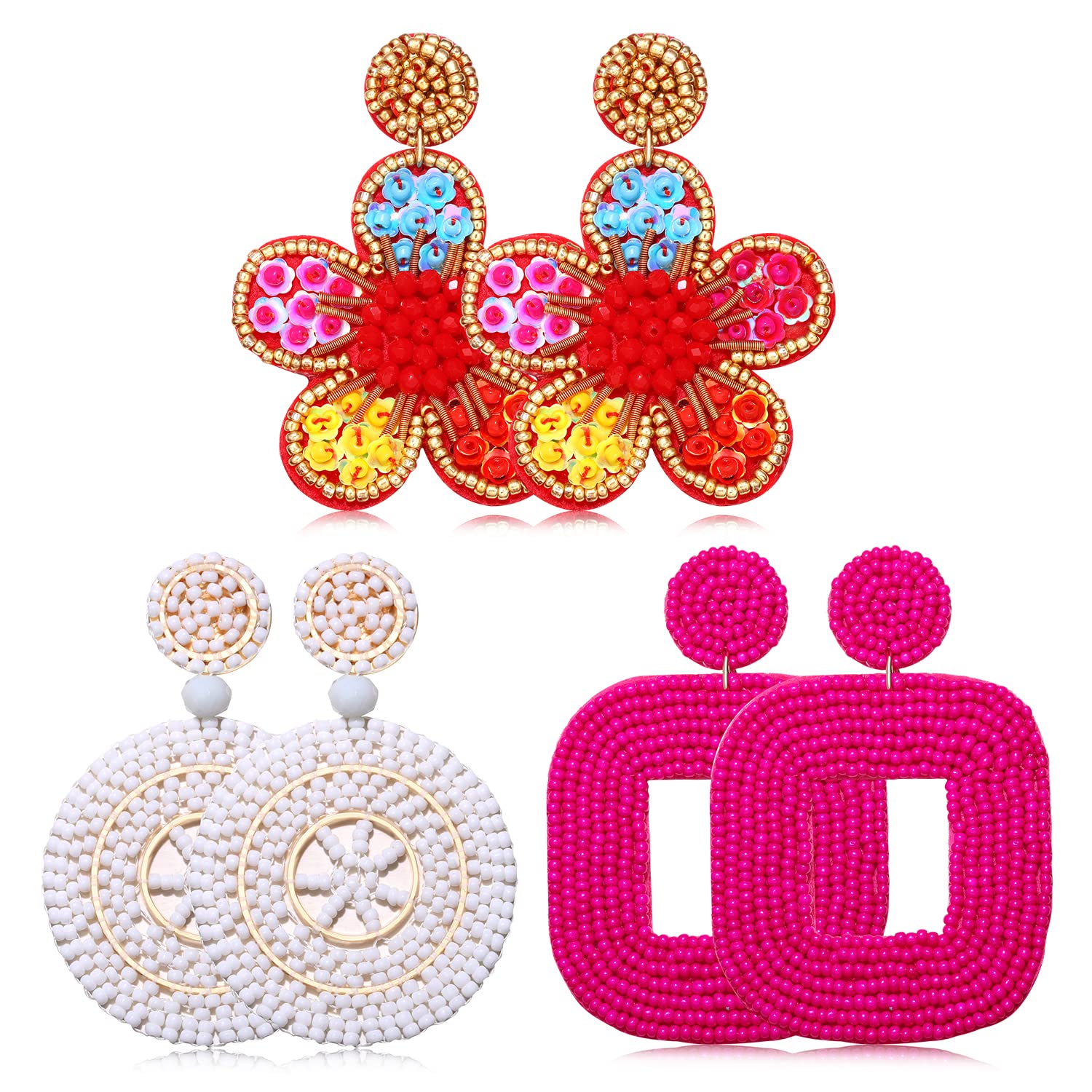 Handmade Bohemian Seed Bead Drop Dangle Earrings for Women - Lightweight Summer Party Jewelry Gifts for Holiday, Festival & Special Occasions | Perfect for Beach Vacations, Weddings and Boho Fashion Accessories