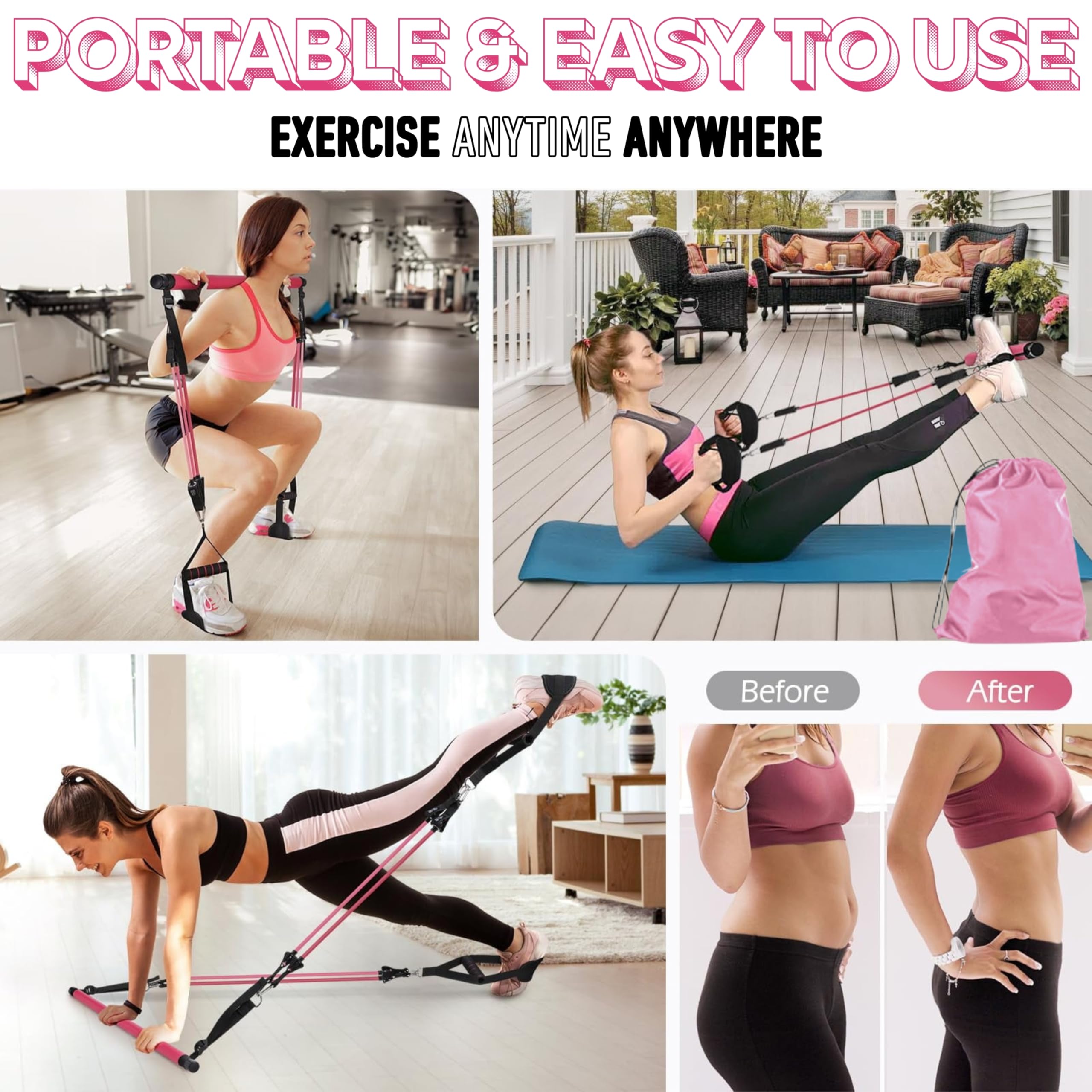 Premium Pilates Bar Kit with Resistance Bands (20/30/40lbs) - Portable Home Gym Equipment for Full Body Workout - Pilates Reformer Alternative for Women & Men - Perfect for Home Fitness, Yoga, Physical Therapy & Strength Training
