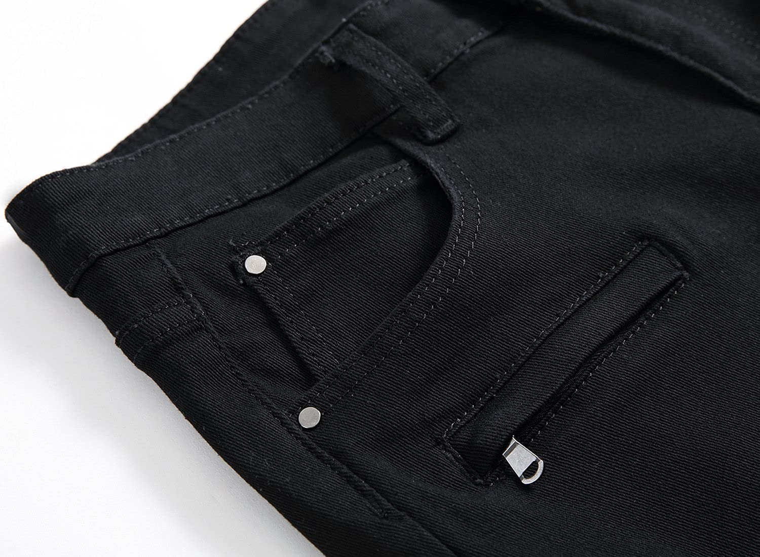 Men's Distressed Biker Jean Shorts - Ripped Denim Short Pants with Zipper | Slim Fit Stretchy Washed Black Jeans for Summer | Perfect for Casual Wear, Motorcycle Rides & Street Fashion