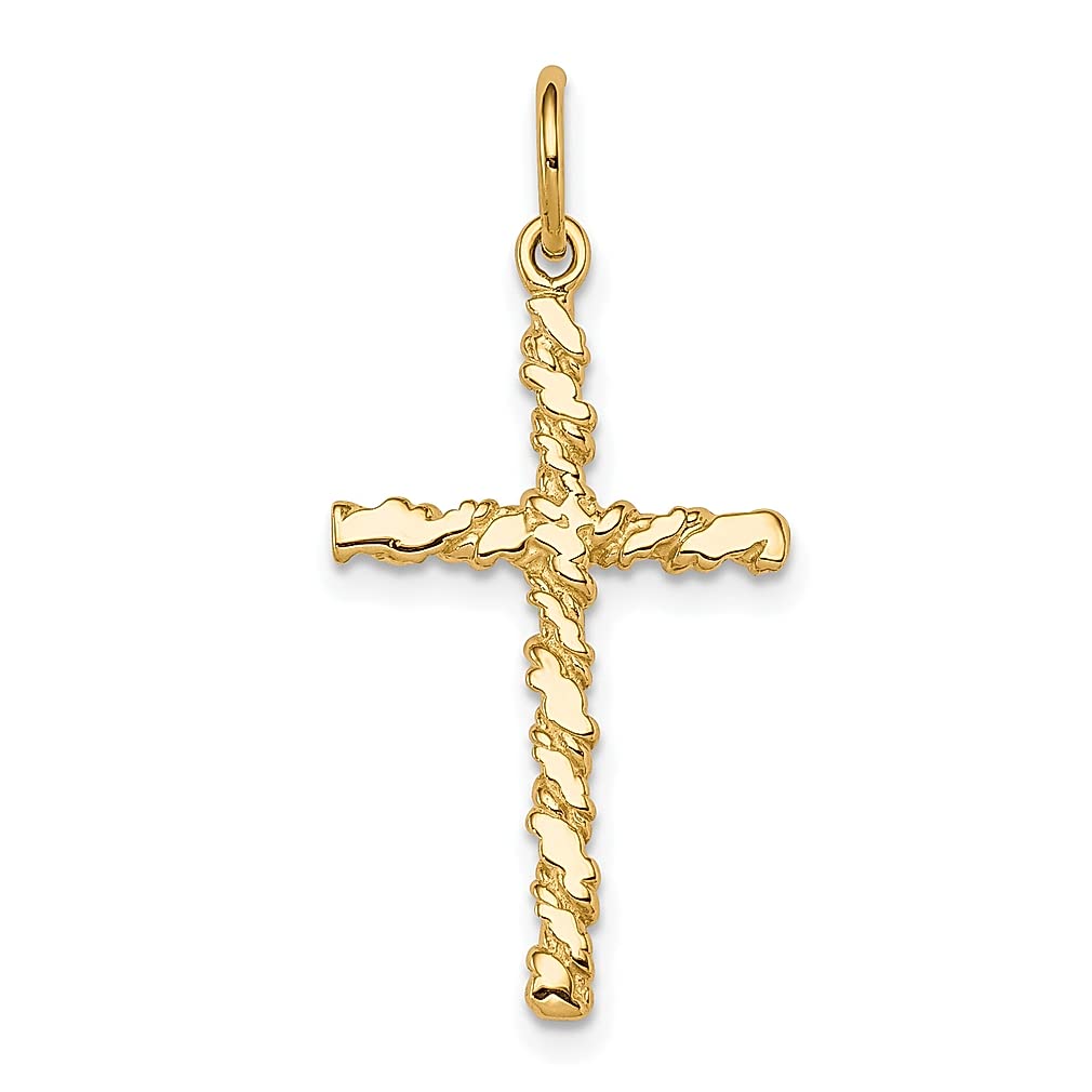 10K Yellow Gold Nugget Cross Pendant Necklace for Women - Religious Charm Latin Fine Jewelry - Perfect Gift for Her (Ideal for Baptism, First Communion, Confirmation & Everyday Wear)