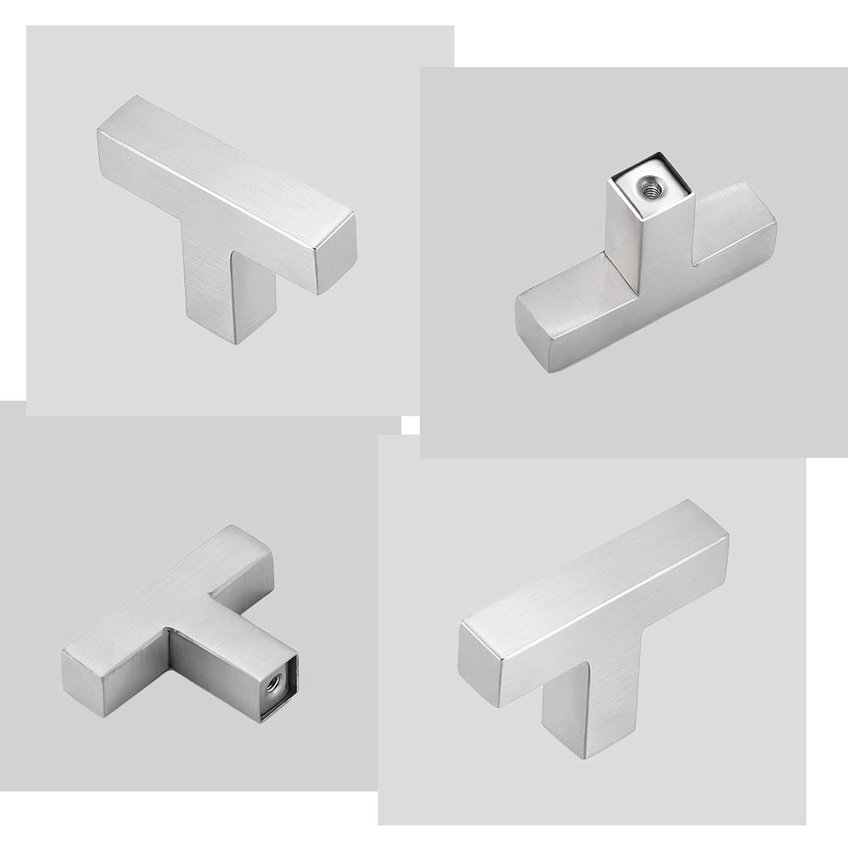 Gobrico 15 Pack Square Cabinet Pulls - Brushed Nickel Stainless Steel Drawer Handles, 2 Inch (50mm) T-Bar Dresser Knobs for Kitchen Cabinets, Wardrobes & Furniture Hardware (Modern Home Decor Upgrade)