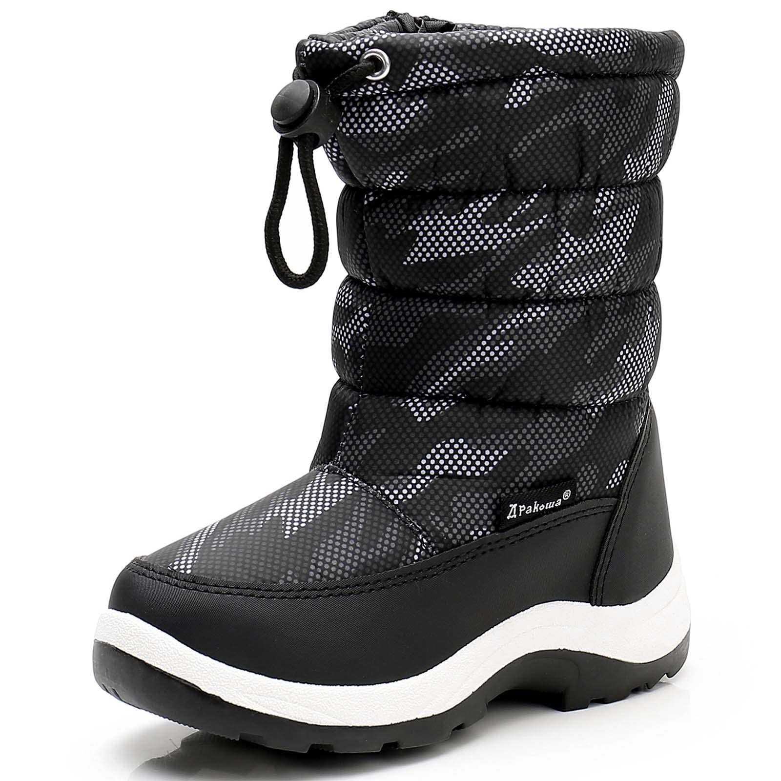 Apakowa Waterproof Winter Snow Boots for Kids - Cold Weather & Water Resistant (Toddler/Little Kid/Big Kid) - Perfect for Snow Play, Hiking & Outdoor Adventures
