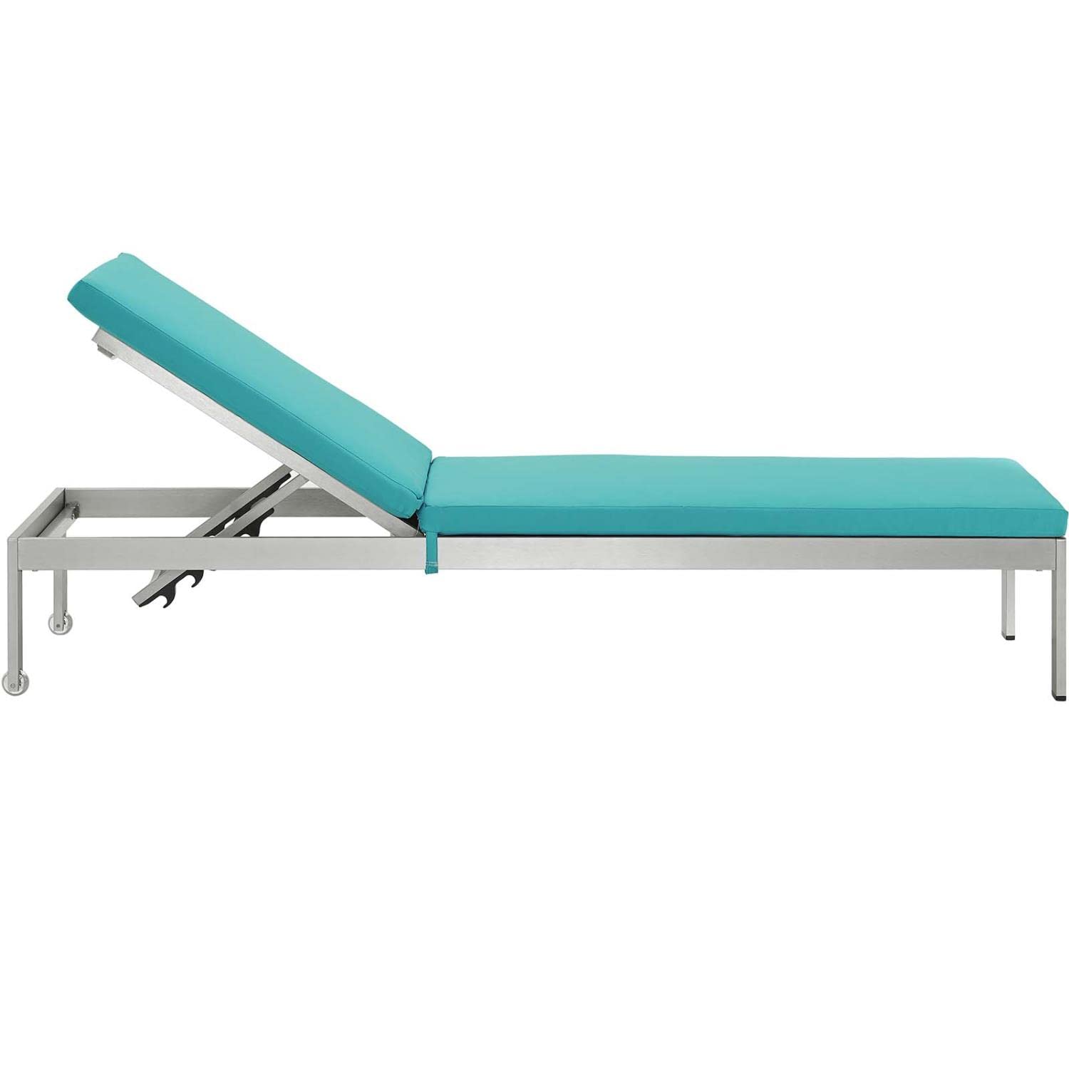 Modway EEI-4502-SLV-TRQ Silver Turquoise Outdoor Patio Chaise Lounge with Cushions - Durable Aluminum Frame for Poolside, Beach & Garden Relaxation