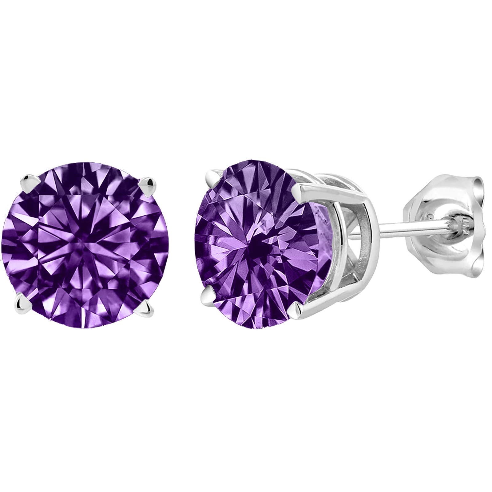 Novania Diamond Stud Earrings for Women & Girls - Stainless Steel Hoop, Drop Dangle & Ear Cuff Jewelry Set | Hypoallergenic Pierced Earrings for Birthday, Wedding, Christmas Gifts (Purple, 8mm) | Perfect for Parties, Date Nights & Special Occasions