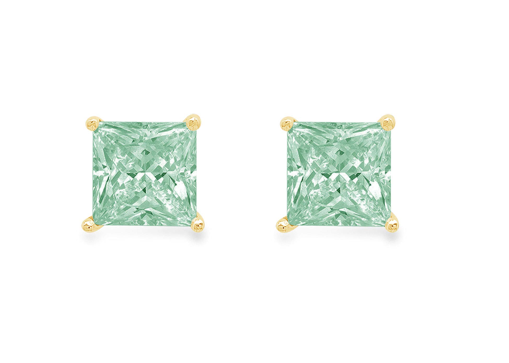 0.50 Carat Princess Cut Genuine Blue Moissanite Stud Earrings - 14K Solid Yellow Gold Push Back - Perfect for Weddings, Anniversaries & Special Occasions