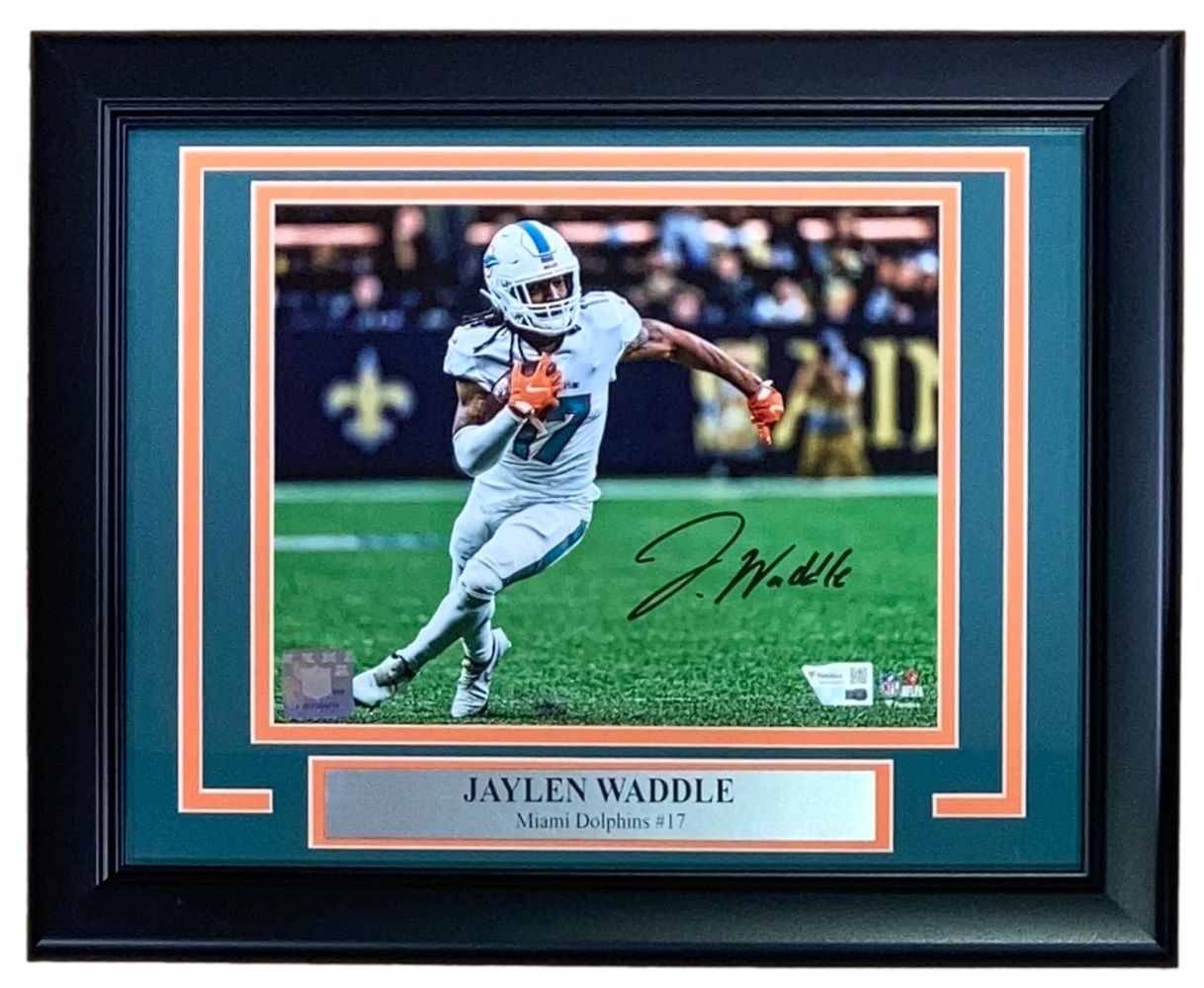 Jaylen Waddle Autographed Miami Dolphins 8x10 Photo - Framed Memorabilia for Sports Fans & Collectors - Perfect for Man Cave, Game Room, or Office Decor