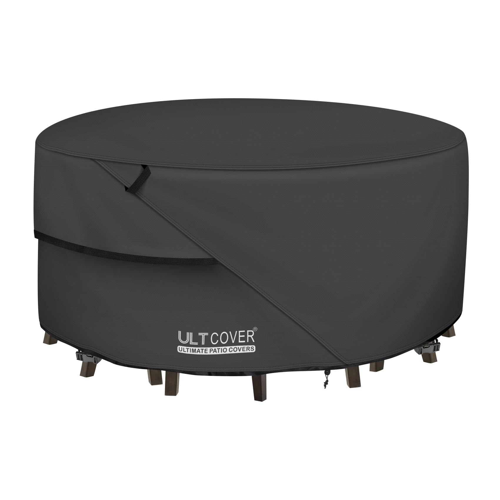 ULTCOVER 60-Inch Round Patio Furniture Cover - Waterproof Outdoor Table and Chair Set Cover, Black - Perfect for Garden, Deck, and Backyard Protection