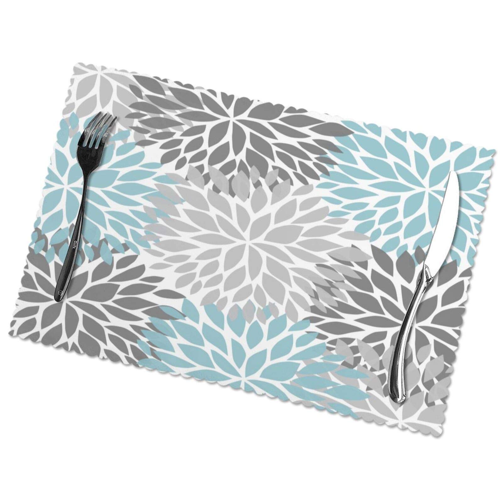Premium 6-Pack Gray & Blue Heat-Resistant Washable Placemats - 12x18 Inch Dining Table Mats for Everyday Meals, Dinner Parties & Home Decor